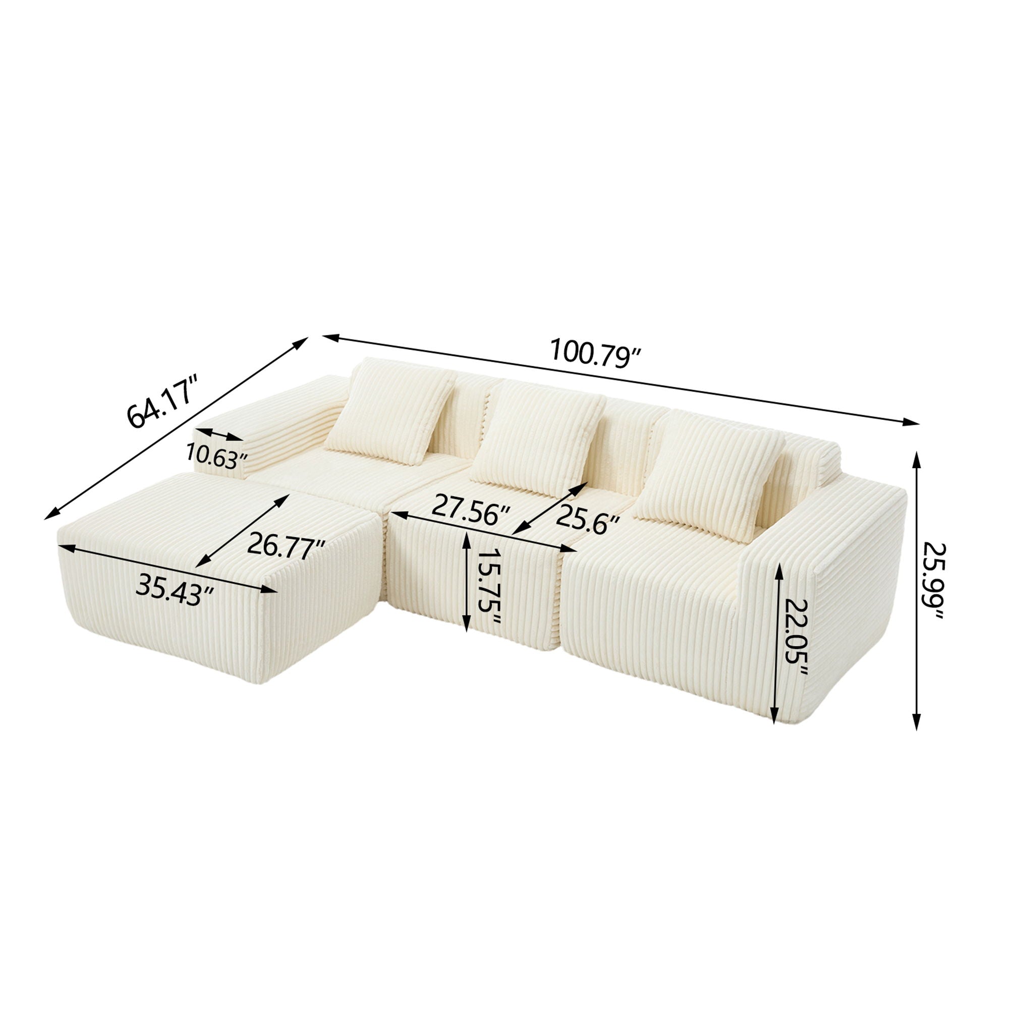 L - Shape Modern Minimalist Modular Sectional Sofa, Upholstered Cloud Couch With Deep Seats