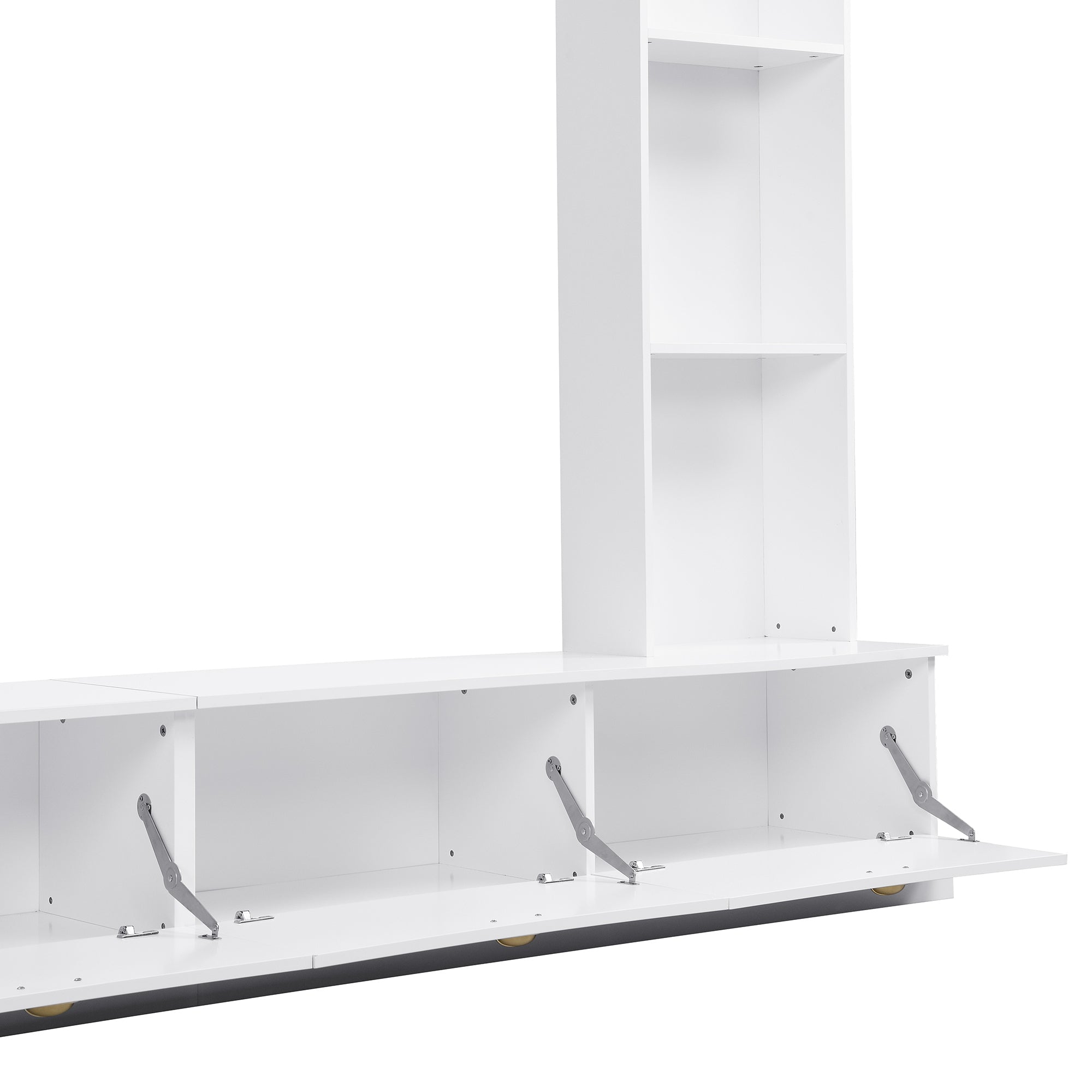 Large Wall Unit Entertainment Center with Bookshelves for TVs Up to 78" Modern TV Console with Cabinets and Open Shelves, 4-in-1 TV Stand with Golden Handles, White, 104.2&