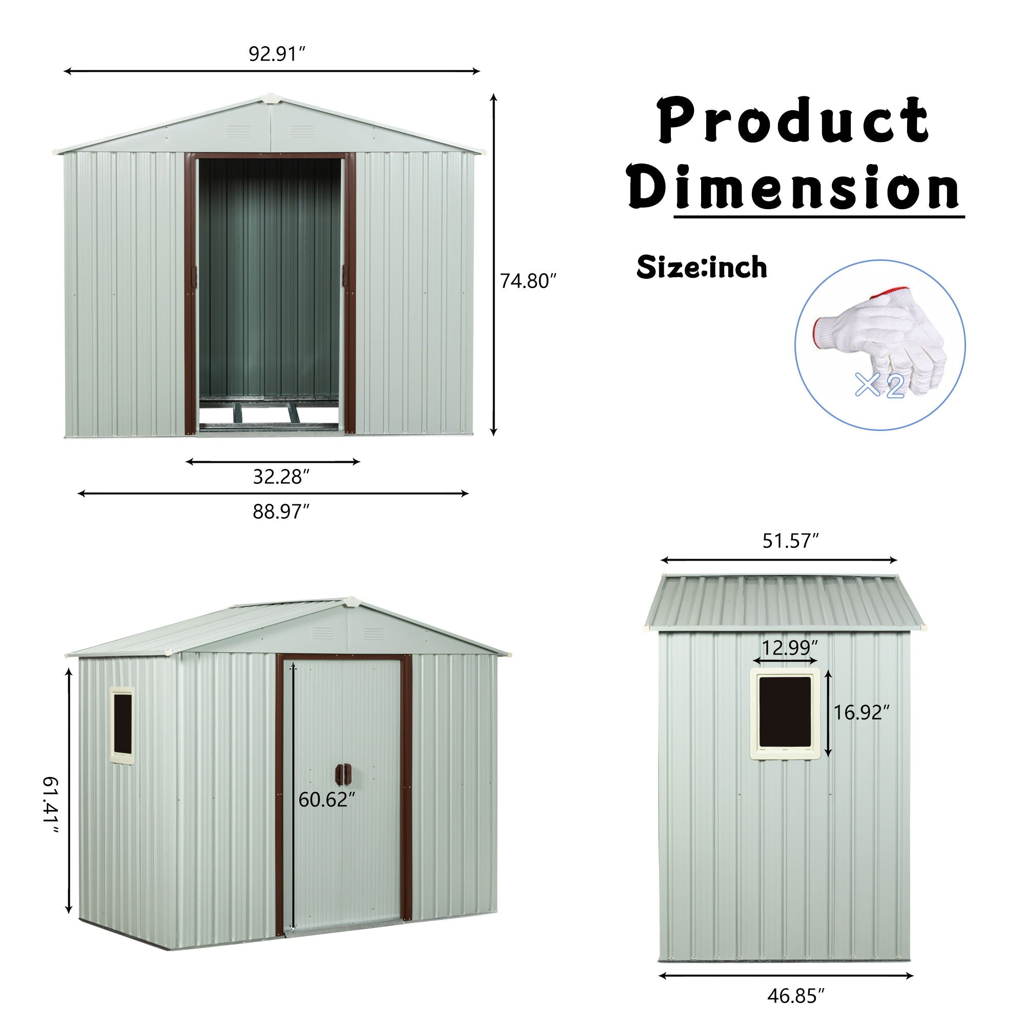 88.98" Outdoor Metal Storage Shed With Window