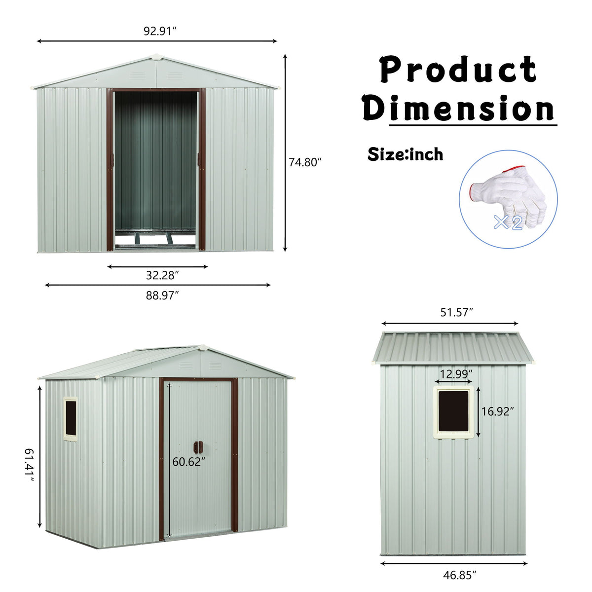 88.98" Outdoor Metal Storage Shed With Window