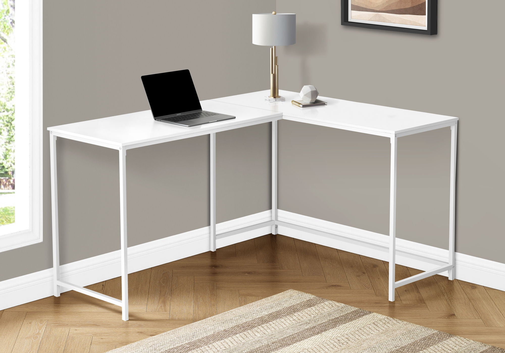 Computer Desk, Home Office, Corner, L Shape, Laptop, Marble Look Contemporary & Modern