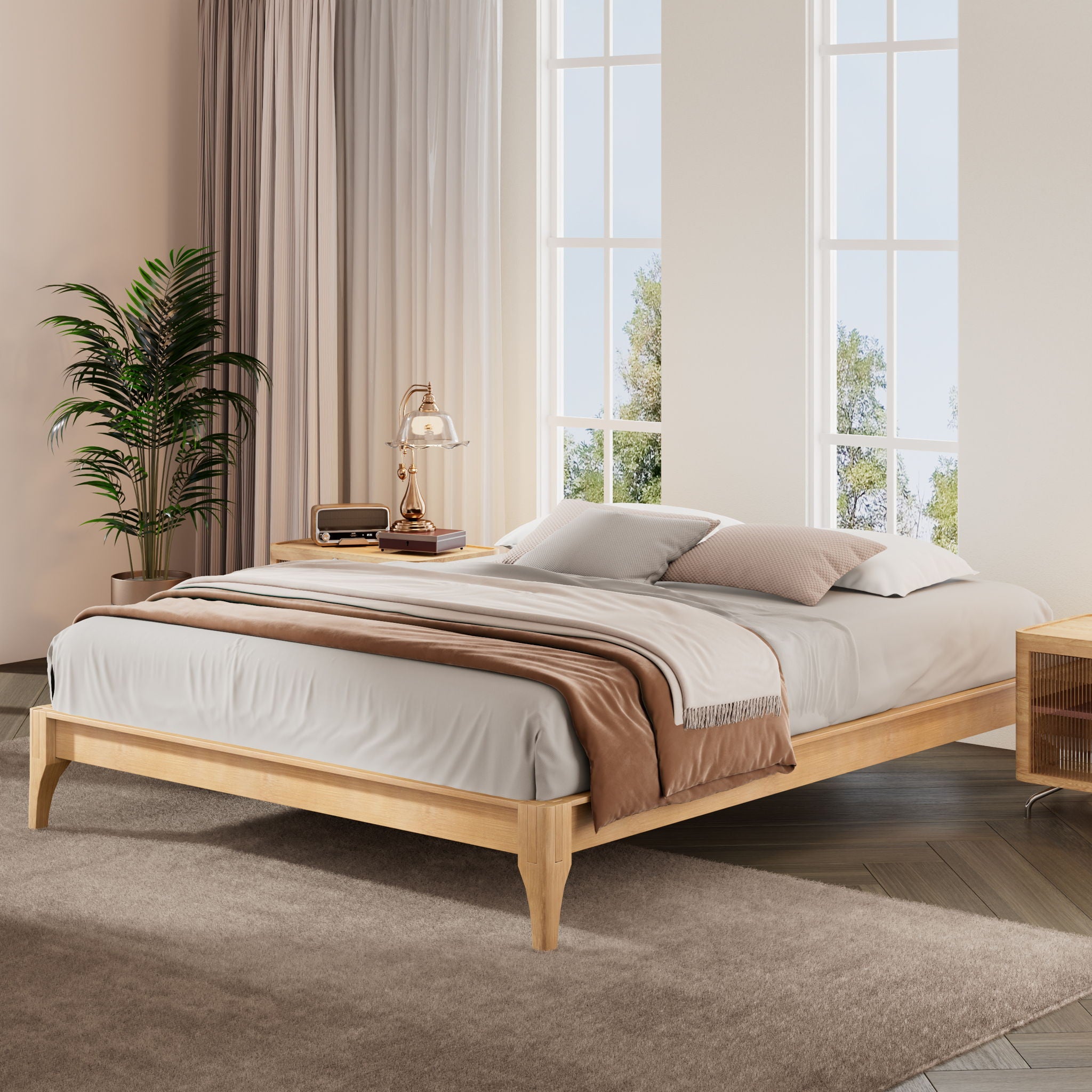 Solid Dry Bamboo Platform Bed Frame, With Slat Support