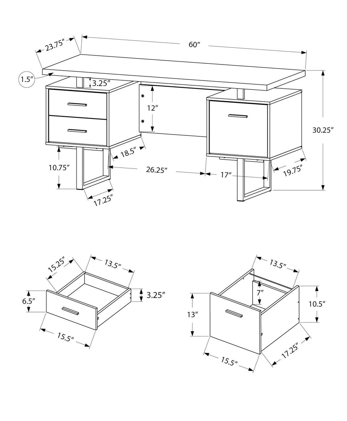 Computer Desk For Home Office, Laptop, Left, Right Set - Up, Storage Drawers, Modern - White