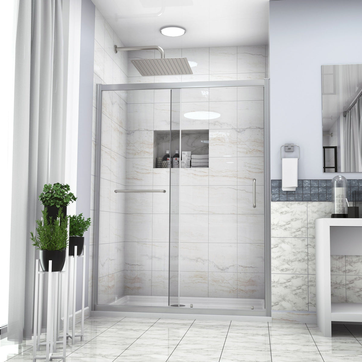 Single Sliding Bypass Shower Enclosure, Tempered Glass - Chrome