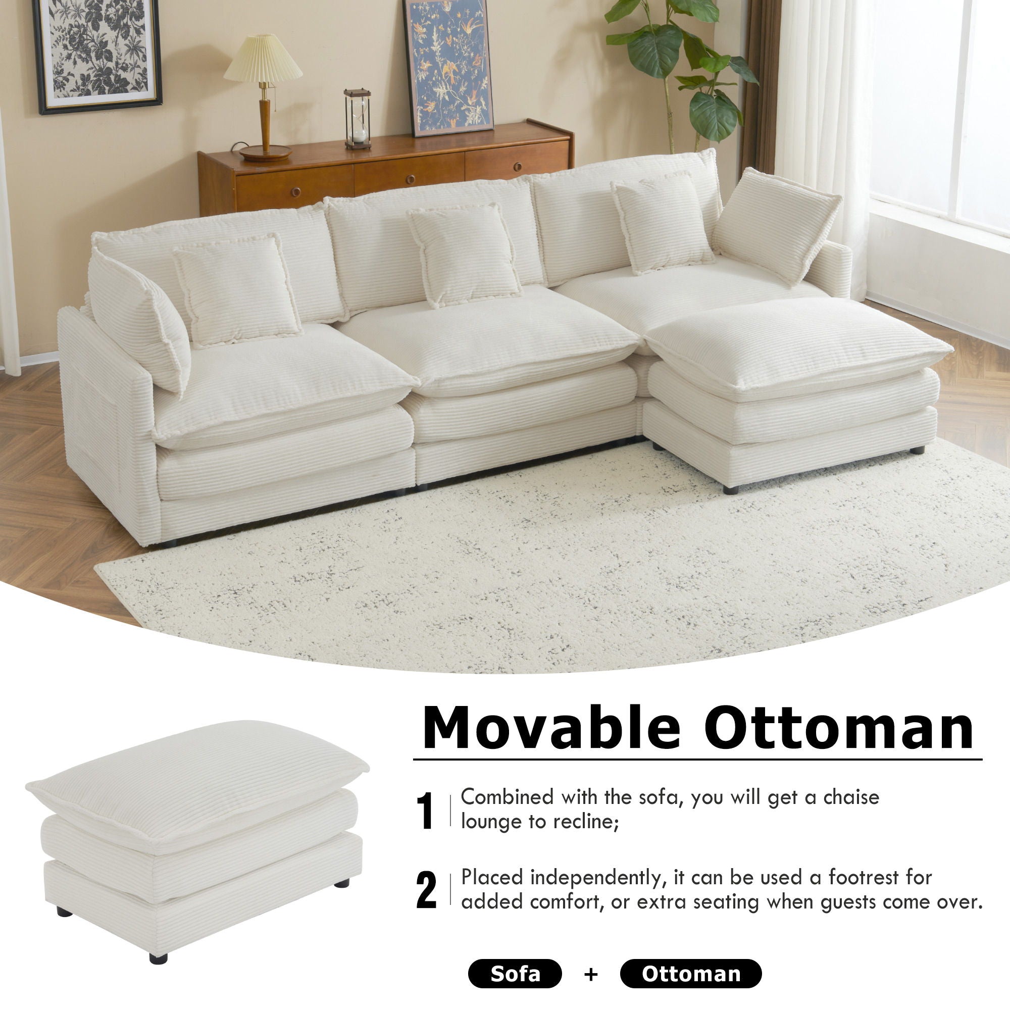Modern Modular Sectional Sofa With Side Storage Pockets For Living Room