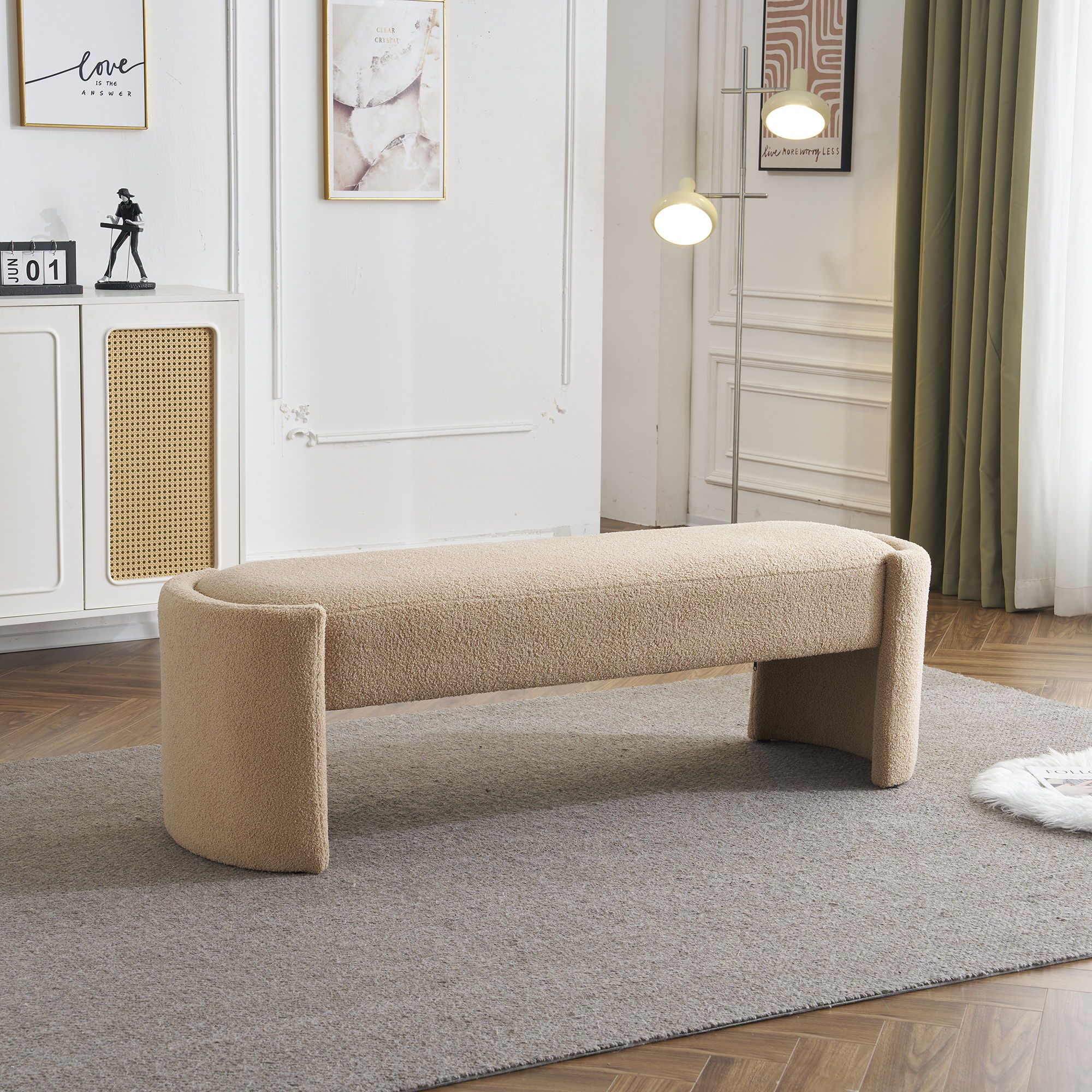 Simple Long Ottoman Bench - Light Camel