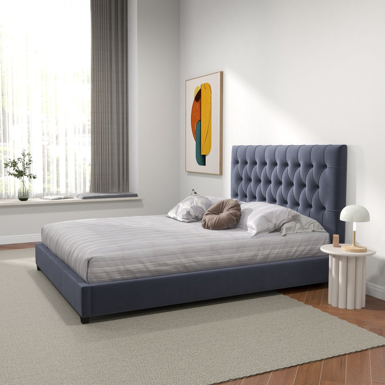 Donald - Mid-Century Modern Upholstered Platform Bed