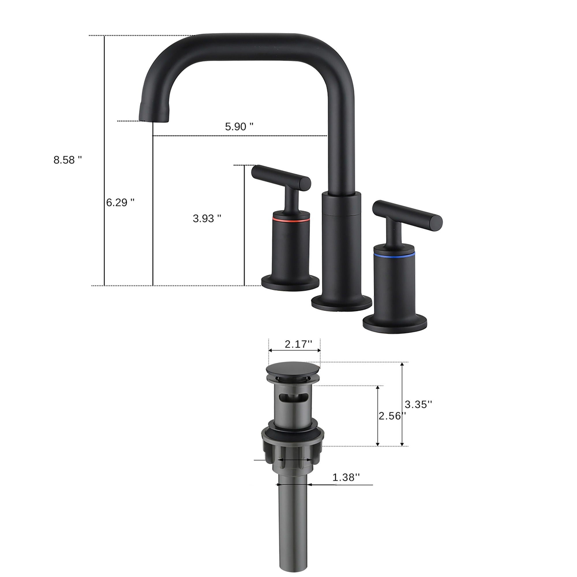 Widespread Bathroom Sink Faucet With Pop Up Drain And Brass Construction - Matte Black