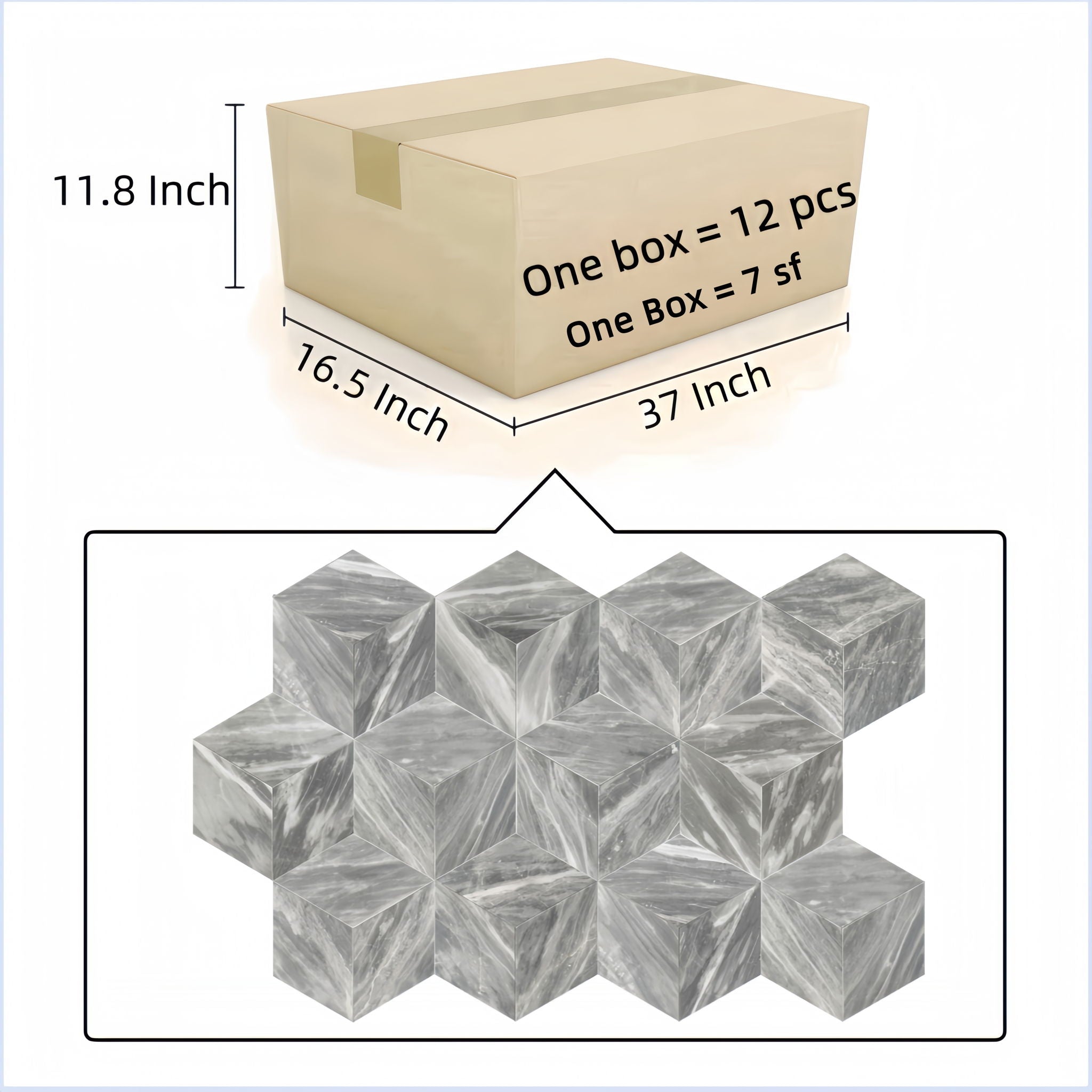 Hexagon Natural Marble Polished Tile For Wall And Floor (Set of 12)