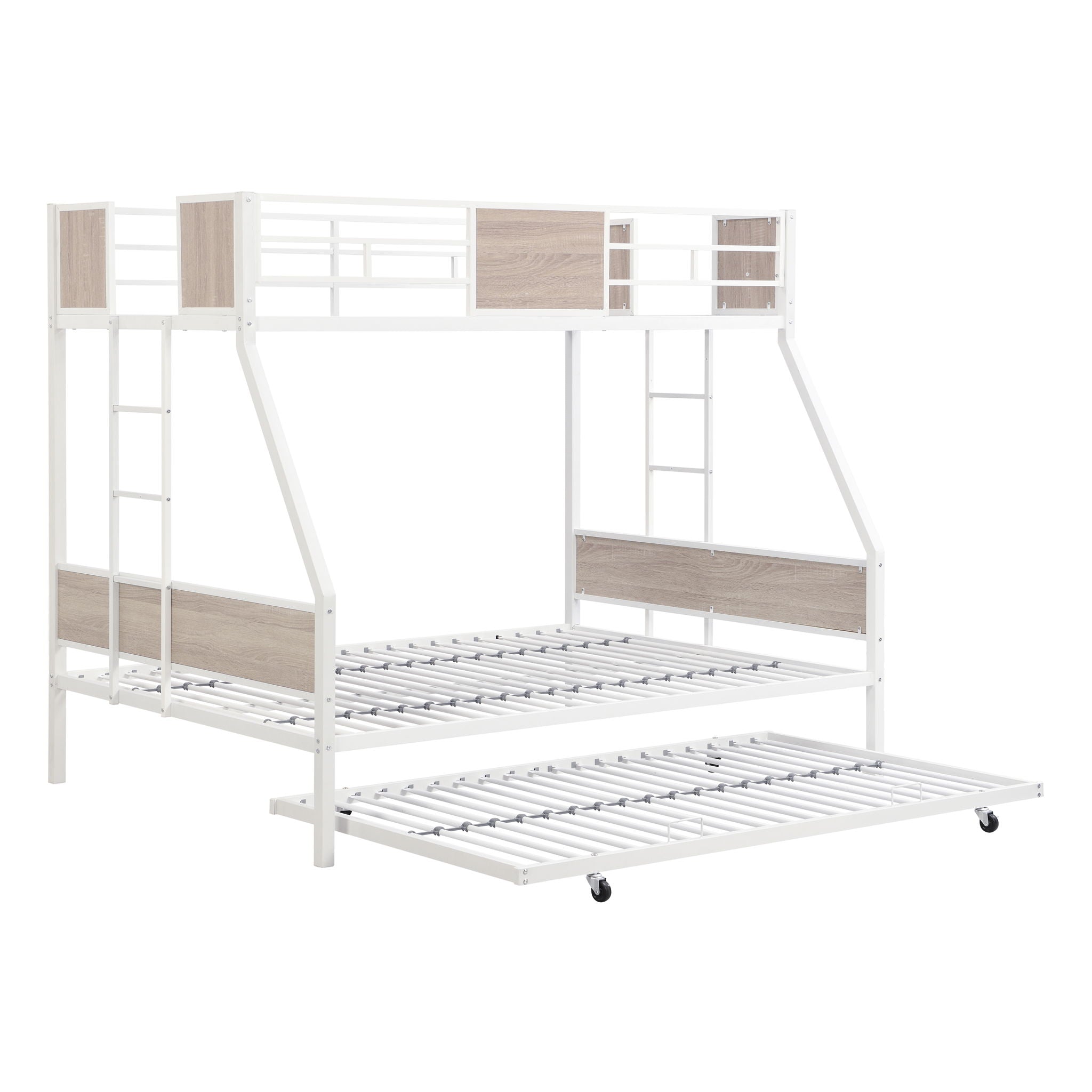 Modern Metal Bunk Bed With Side Ladders And Guardrail