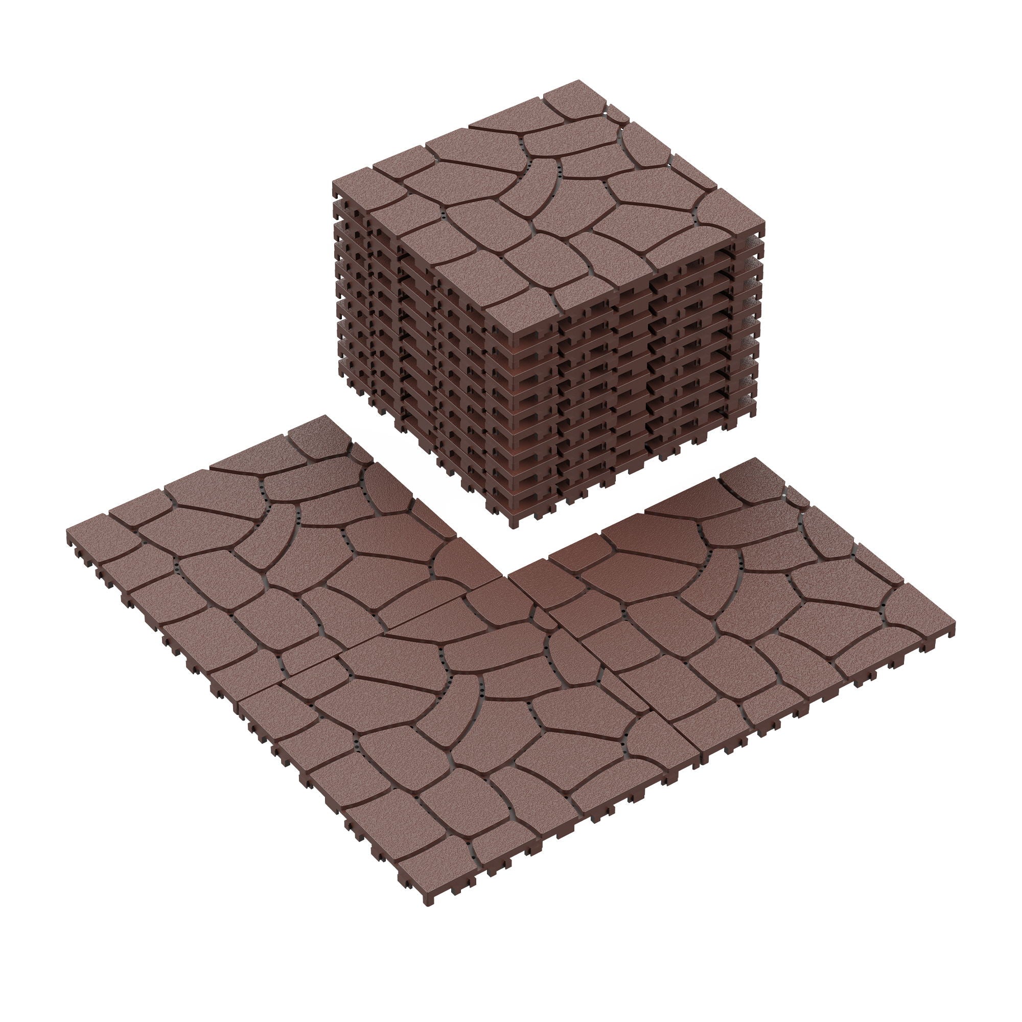 Stone Texture Interlocking Patio Deck Tiles, 44 Pieces