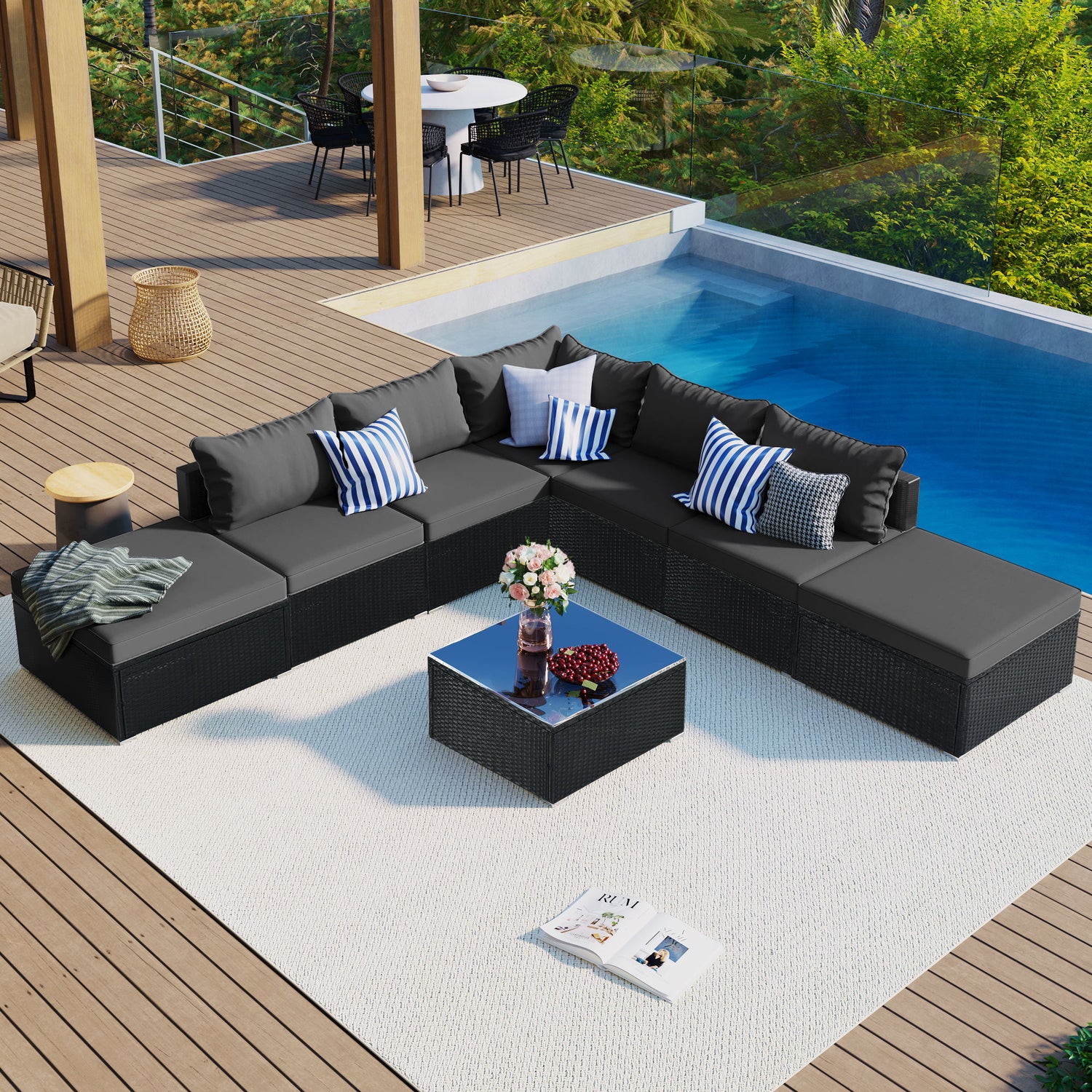 8 Pieces Outdoor Patio Furniture Conversation Wicker Sofa Set
