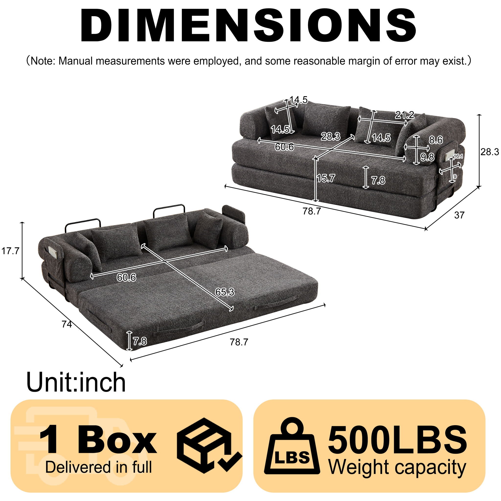 Convertible Sleeper Sofa Bed With Cylindrical Pillow