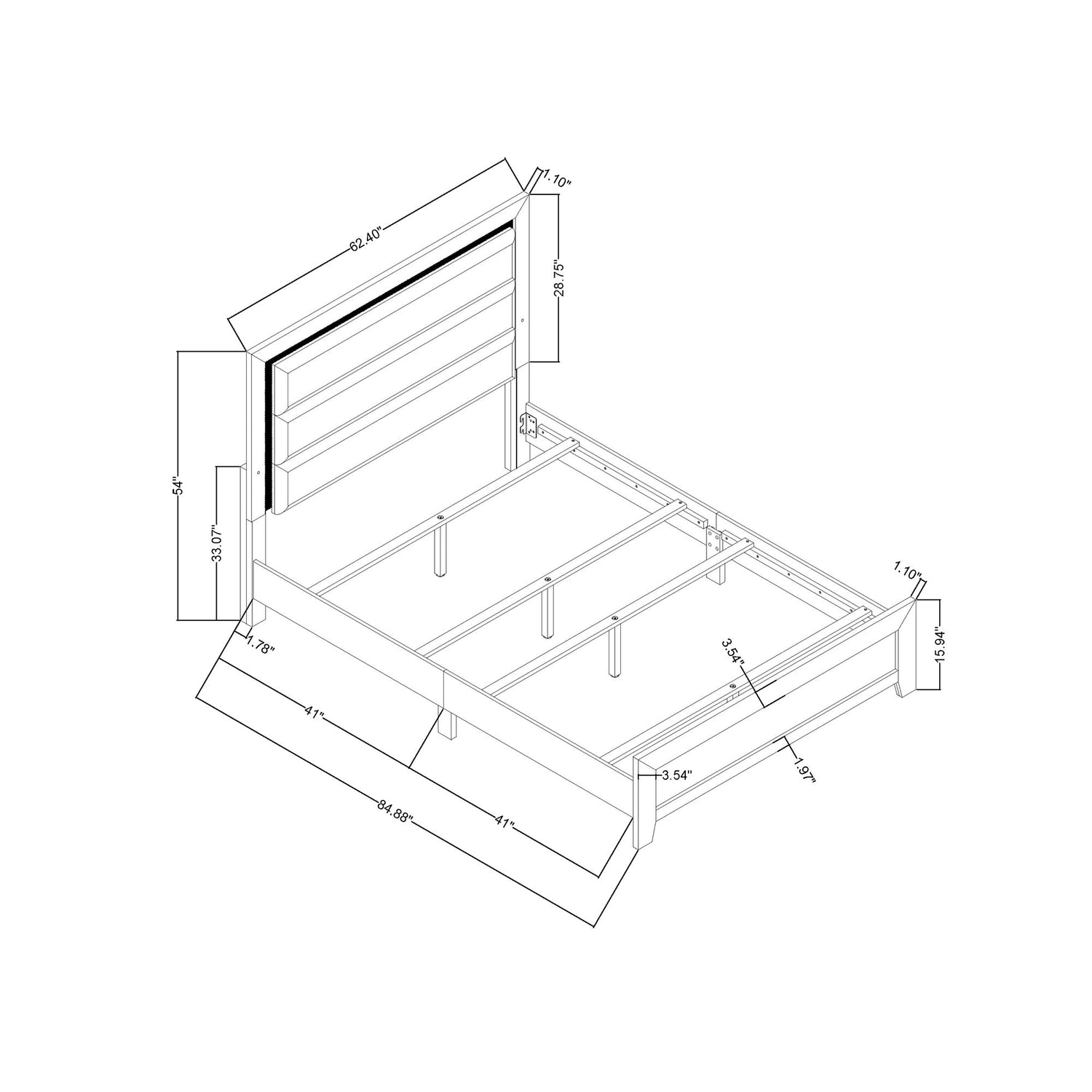 Carlos - 5 Pieces Queen Bedroom Set, Modern Design - Black