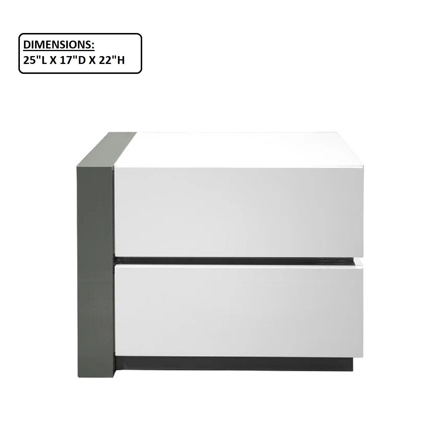 Nightstand Bedside Table With 2 Drawer For Bedroom - White / Silver