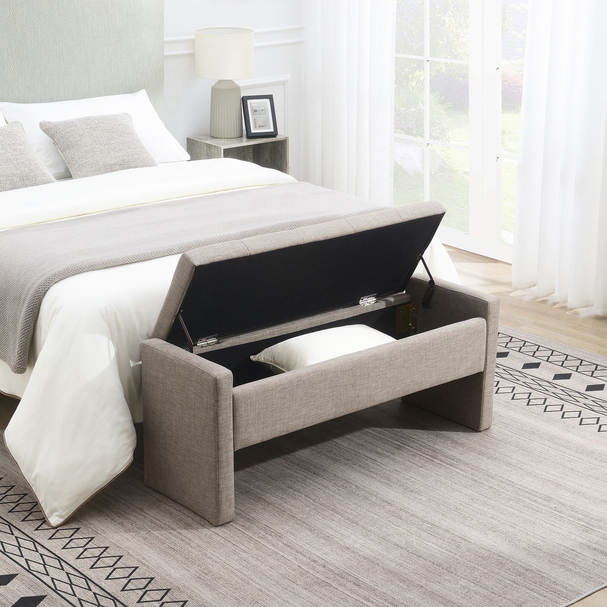 Modern Upholstered Large Bed End Bench With Storage