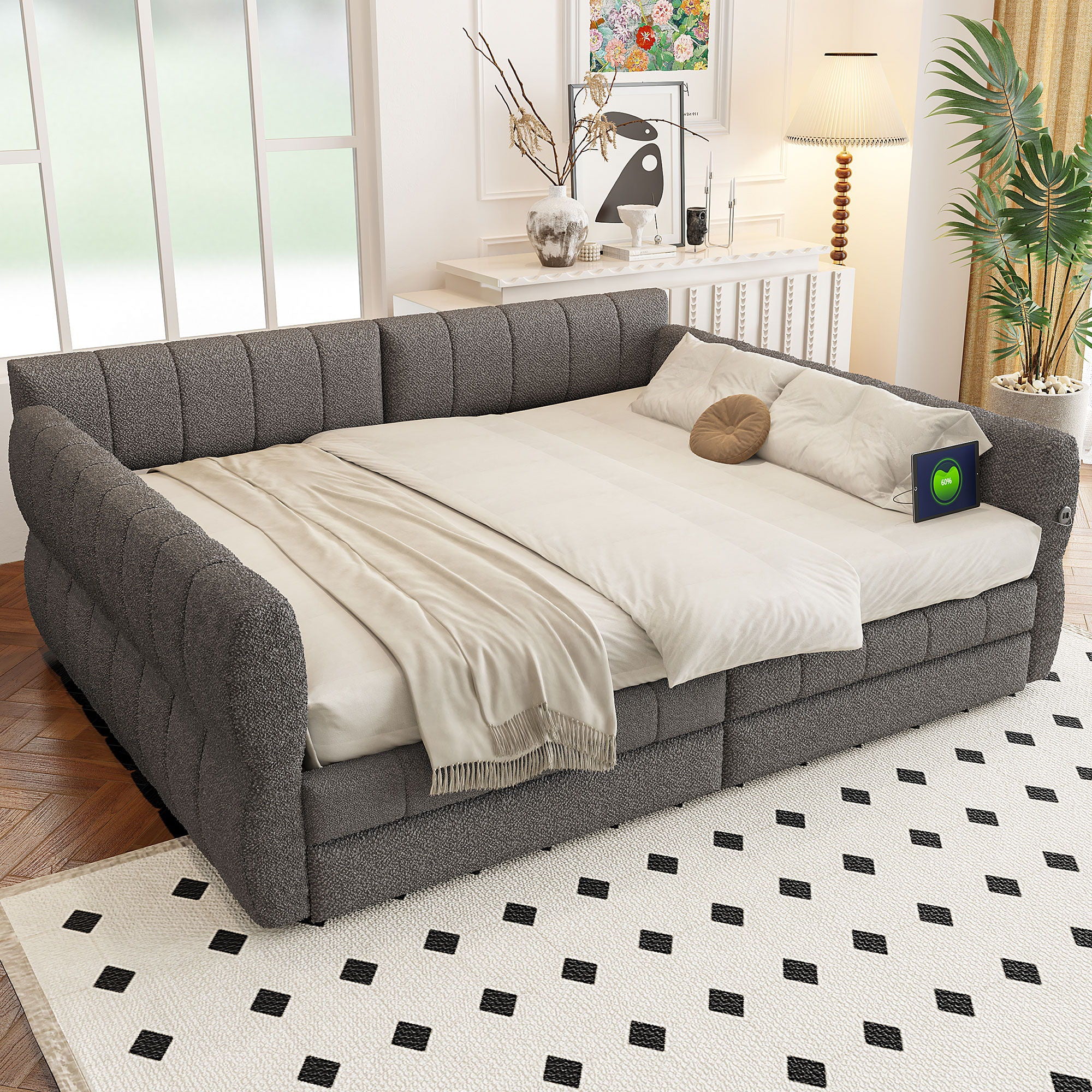 Upholstered Platform Bed With USB Charging
