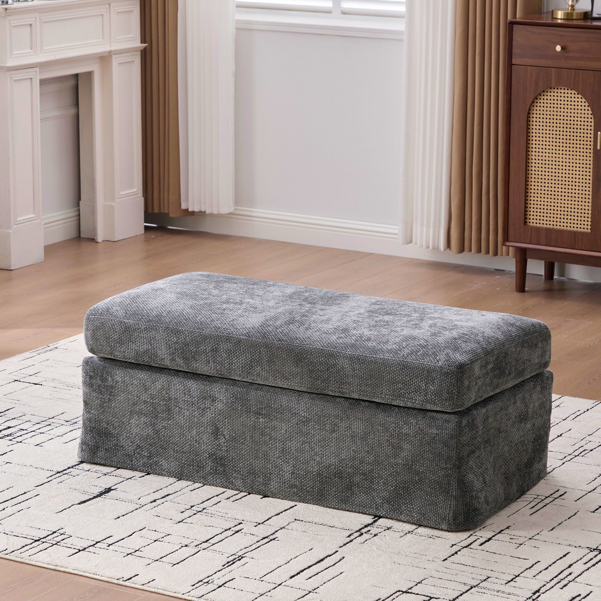 Wide Modern Upholstered Ottoman Foot Stool
