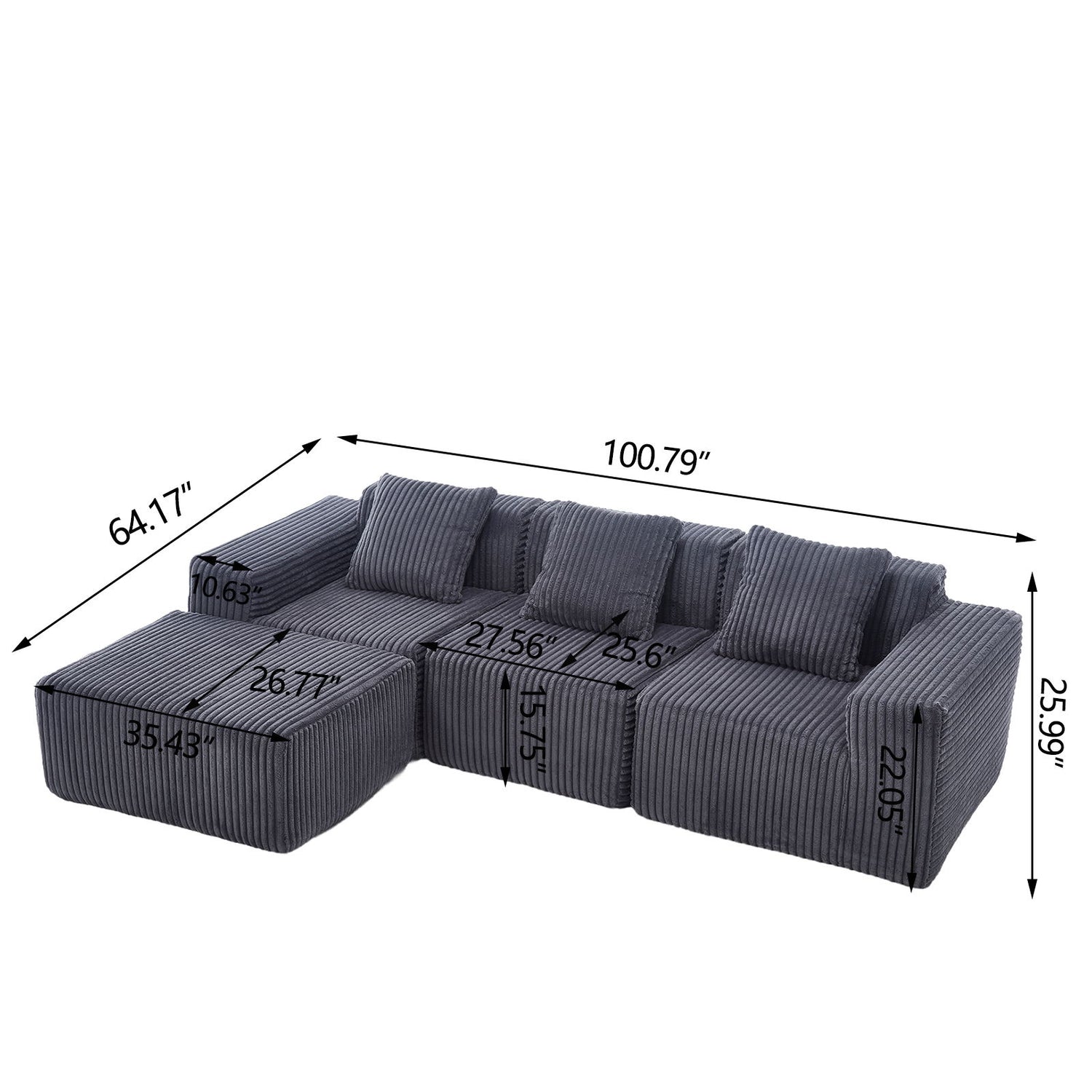 L - Shape Modern Minimalist Modular Sectional Sofa, Upholstered Cloud Couch With Deep Seats