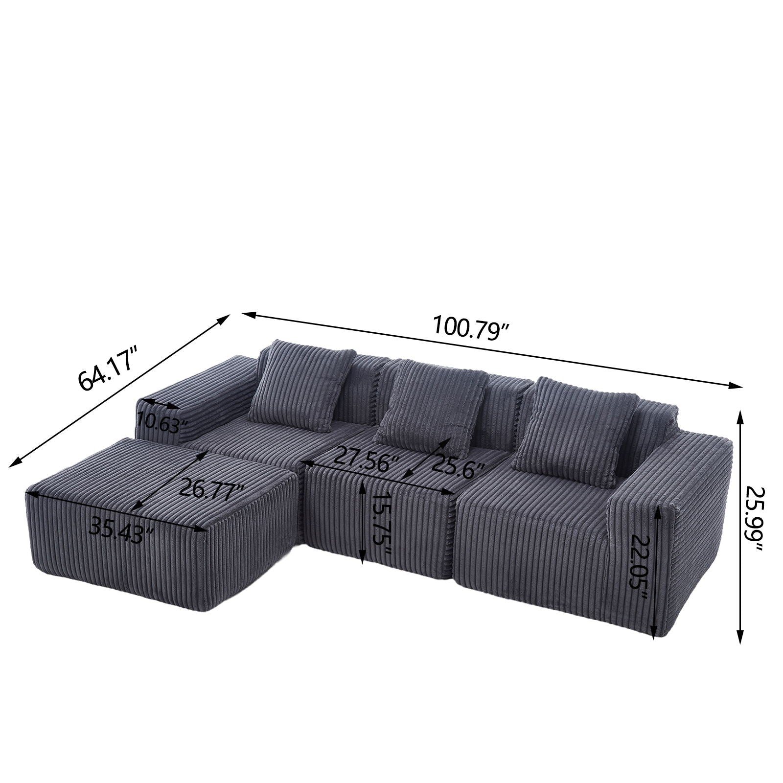 L - Shape Modern Minimalist Modular Sectional Sofa, Upholstered Cloud Couch With Deep Seats