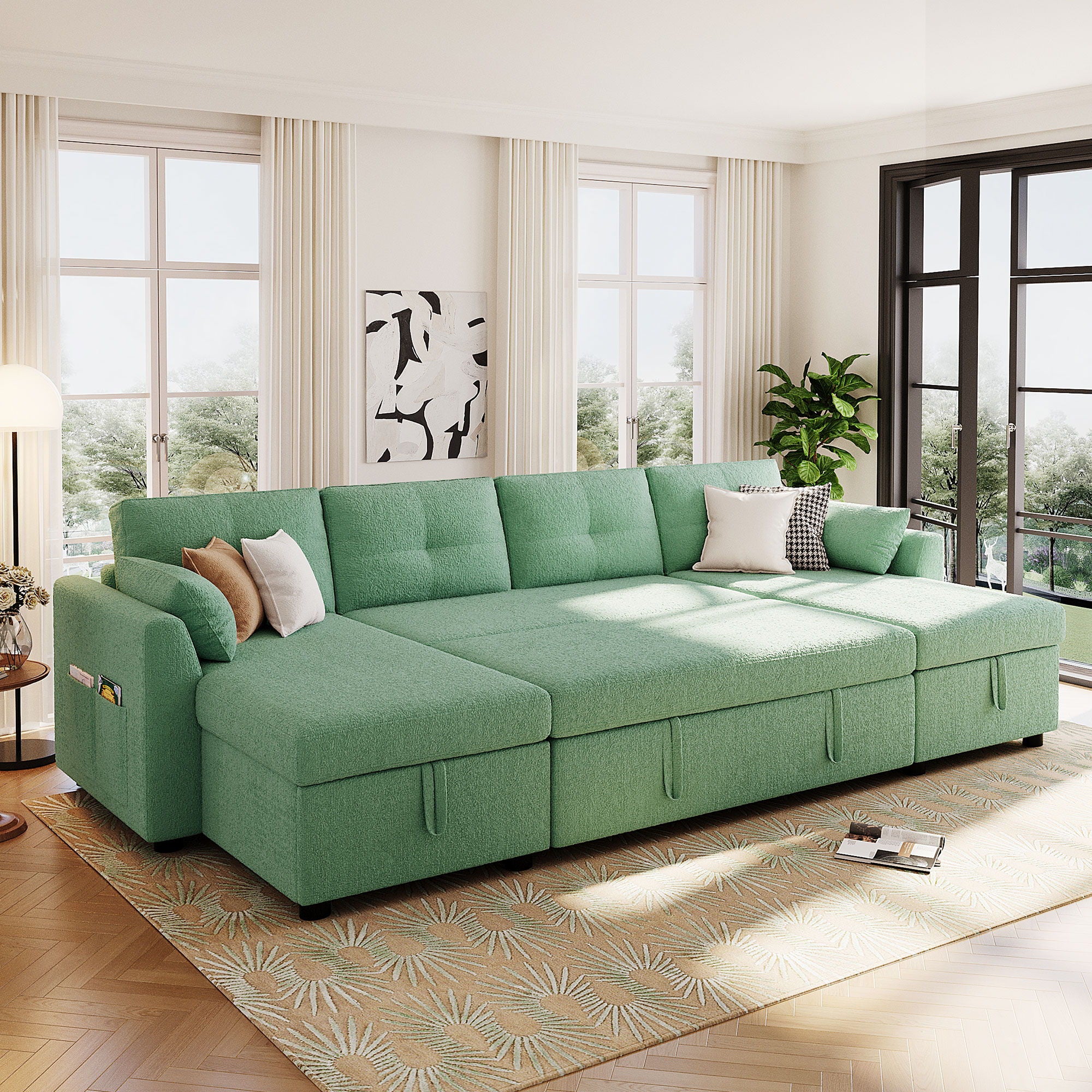 U-Shaped Sectional Sofa Bed With Storage And USB Ports