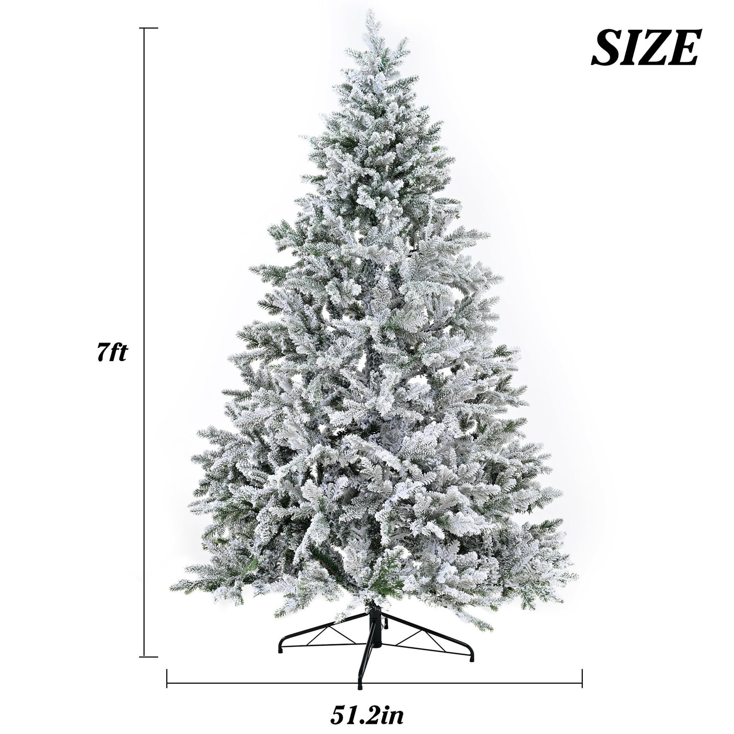 7Ft Snow Flocked Hinged Artificial Christmas Tree With Fluffy Branches And Snow Tips - White