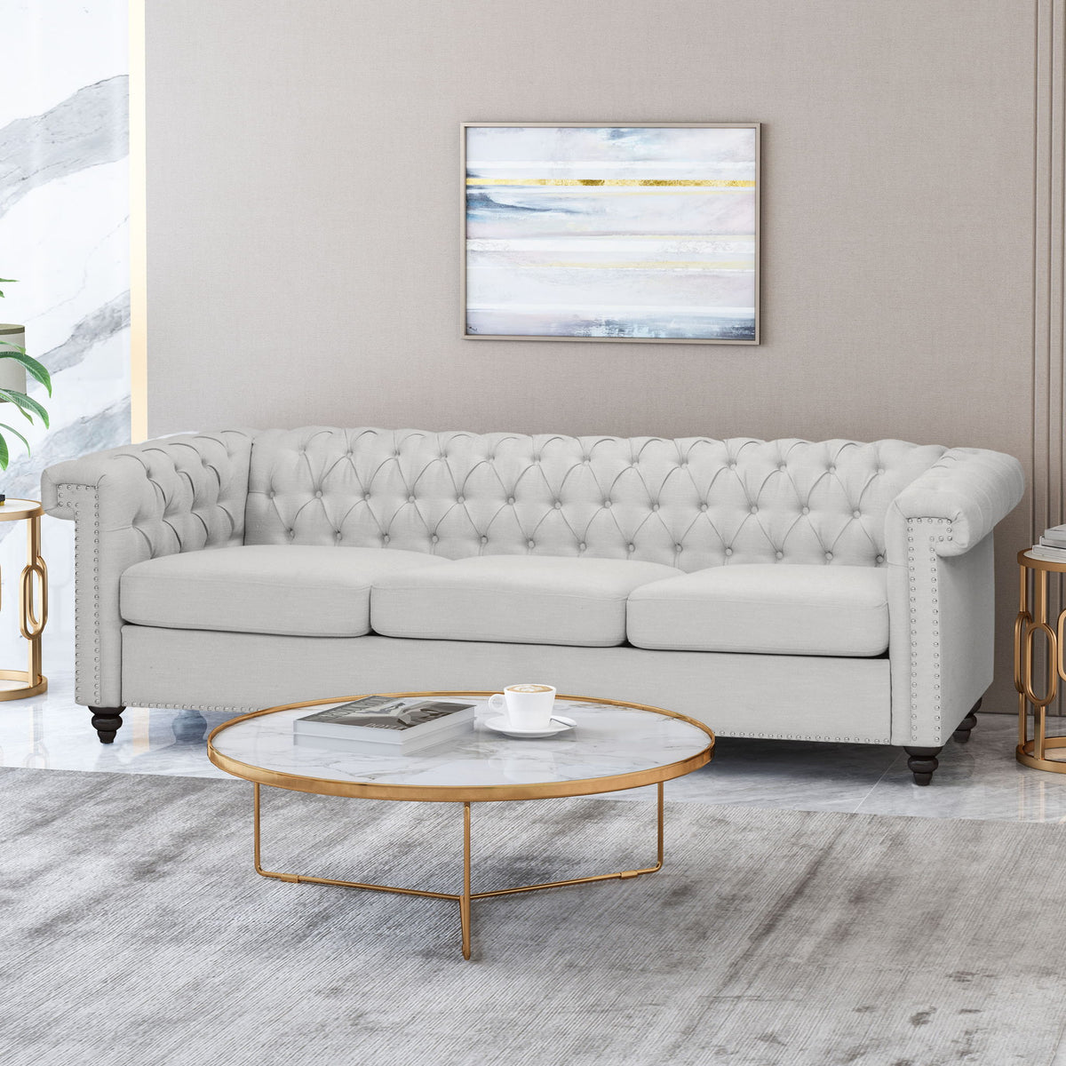 Chesterfield Style 3 Seater Sofa With Deep Button Tufting