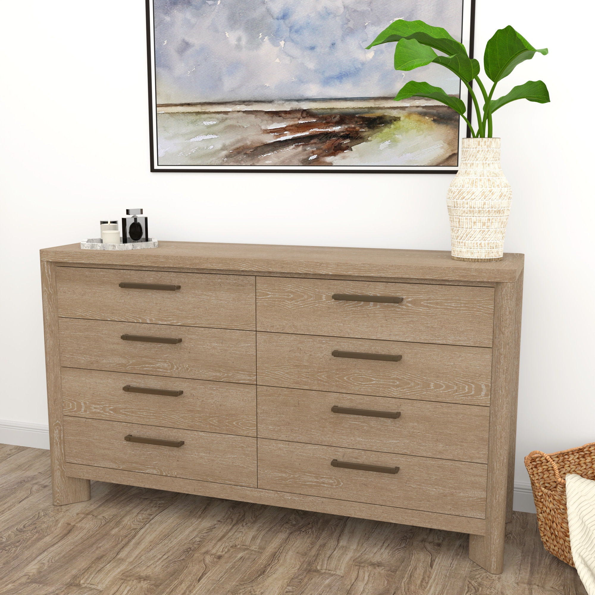 Contemporary 8 Drawer Dresser - Tan
