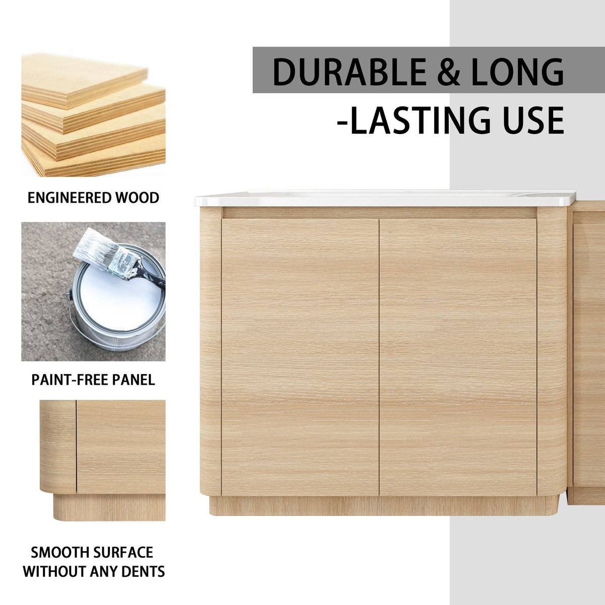 92" Freestanding Bathroom Vanity With Sink, 1 Small Storage Cabinet, Soft Close Door - Ameican White Oak