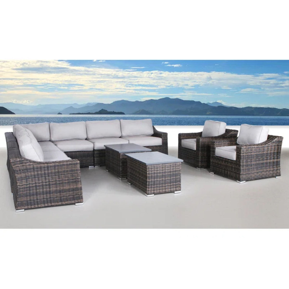 Resort 8 Person Wicker Patio Seating Set With Cushions - Espresso