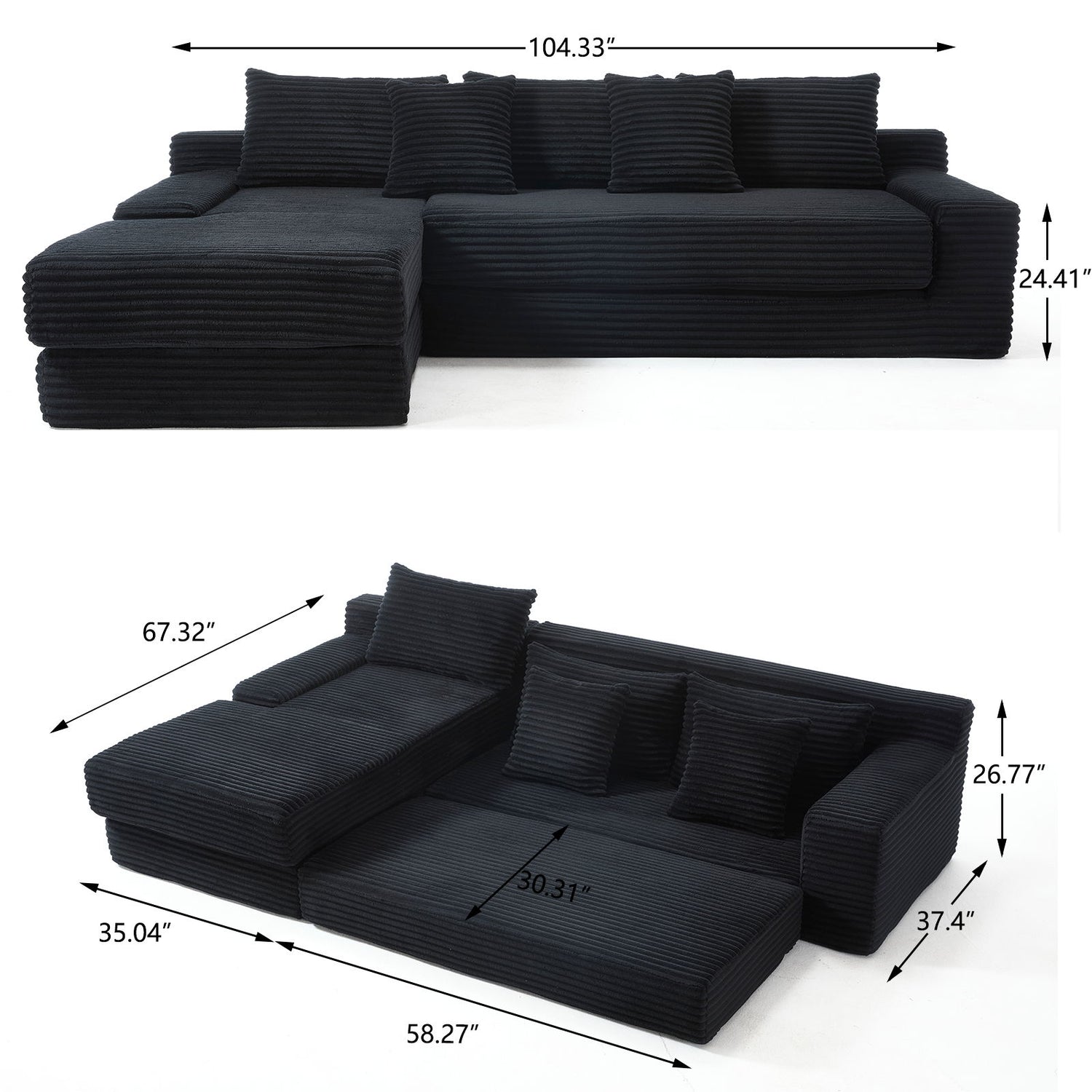Modern L - Shaped Sectional Couch With Memory Foam