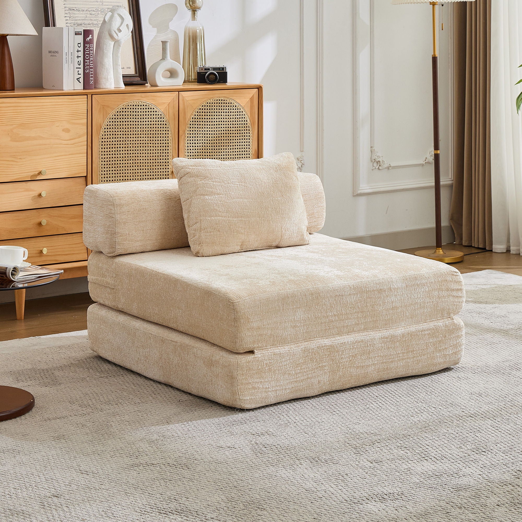 Convertible Floor Sofa Bed With Fixed Shape Frame For Living Room