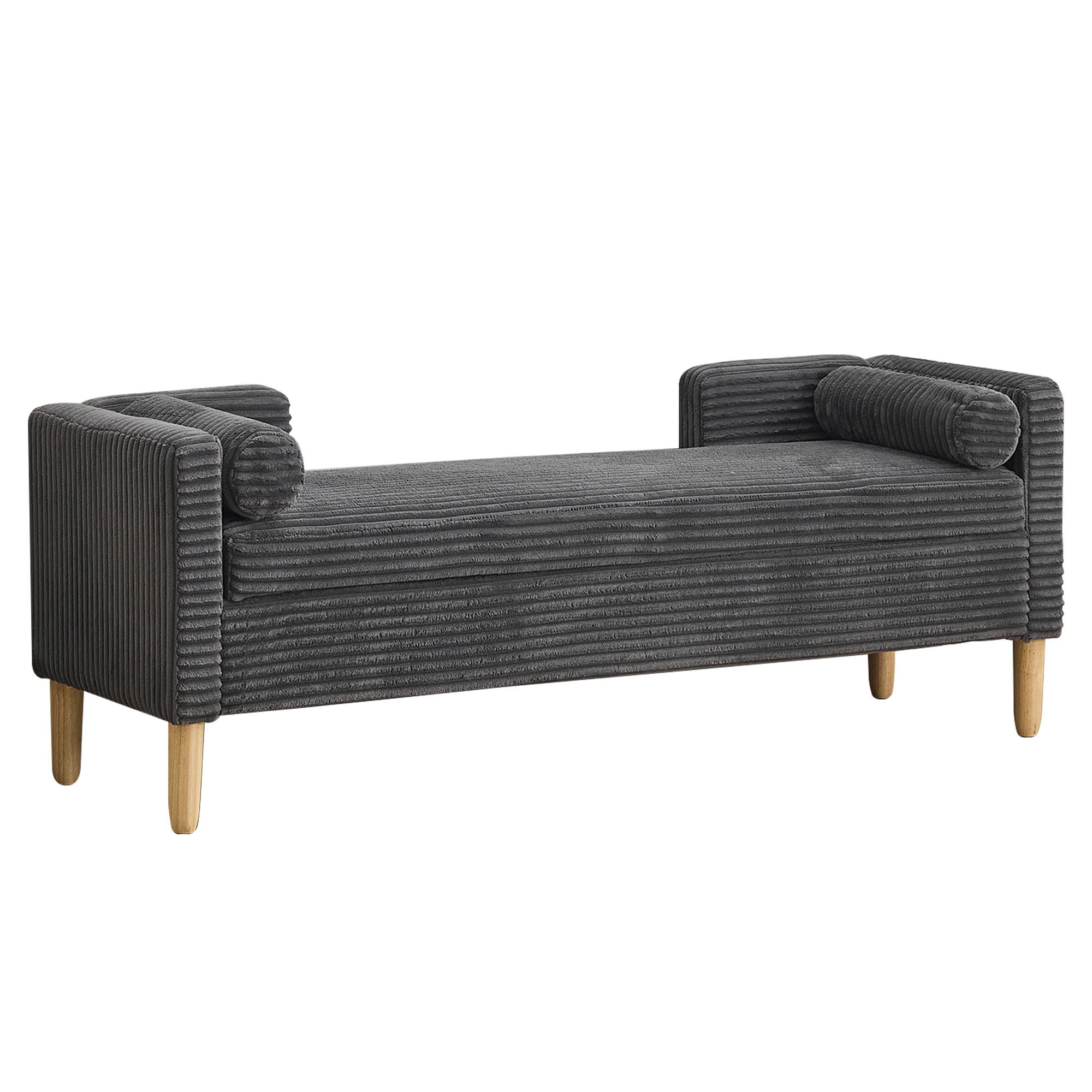 Wide Corduroy Storage Soft Bench With Armrests, Backrest And Two Bolster Pillows