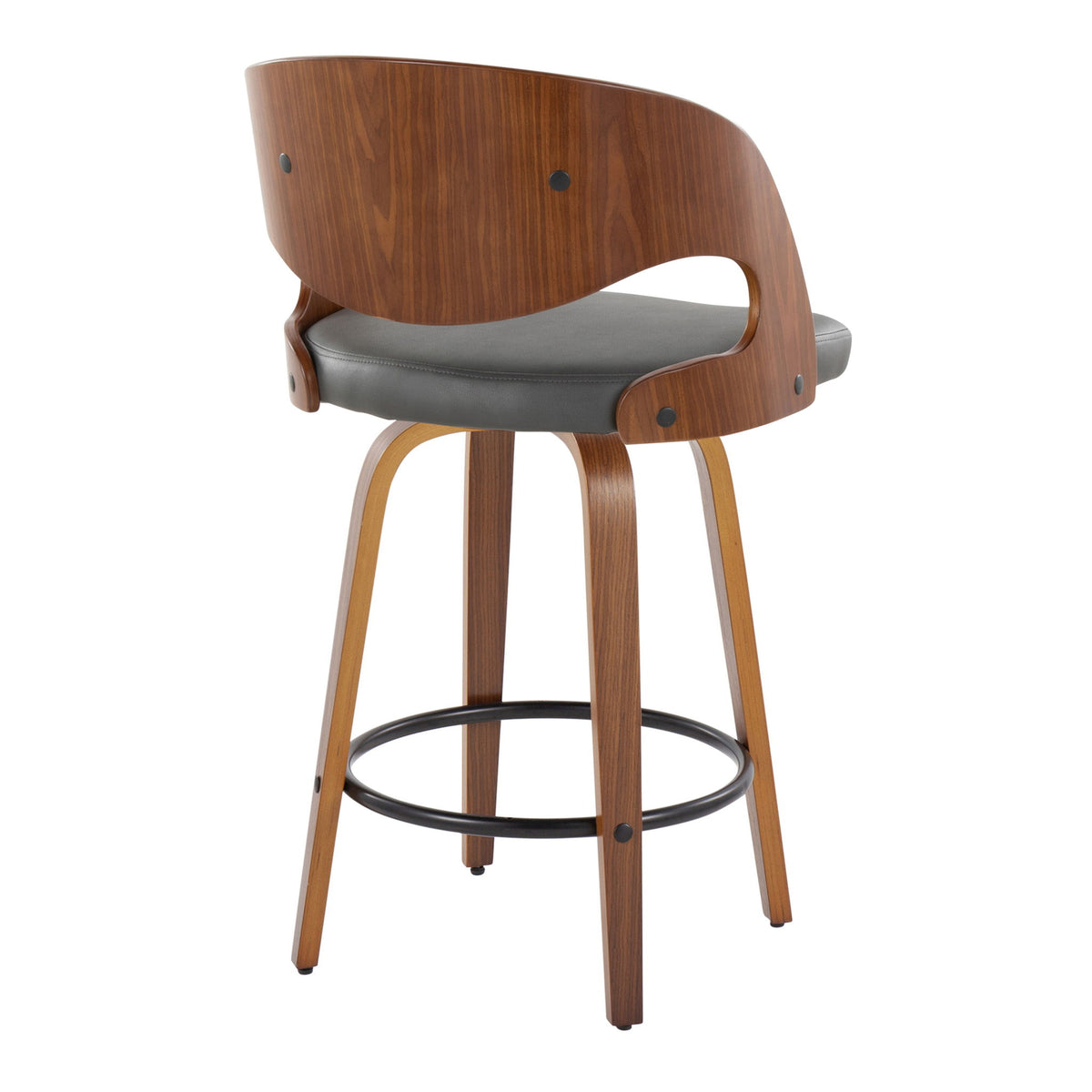 Pino - Mid-Century Modern Fixed Height Barstool With Swivel With Round Footrest (Set of 2) - Gray