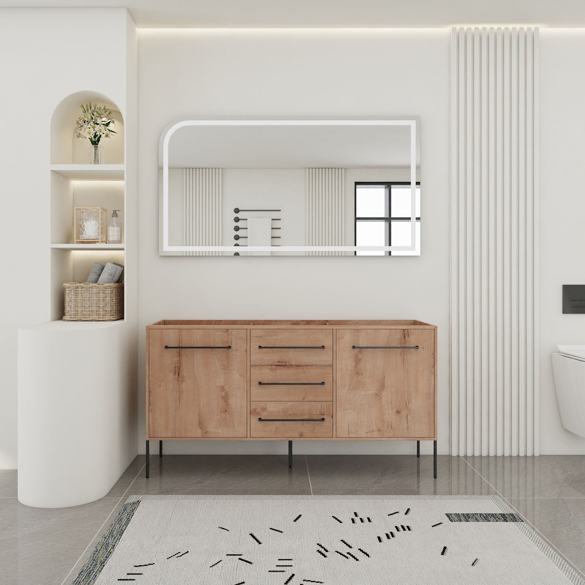 60" Freestanding Bathroom Vanity With Soft Close Doors And Drawers, (Vanity Only) - Imitative Oak