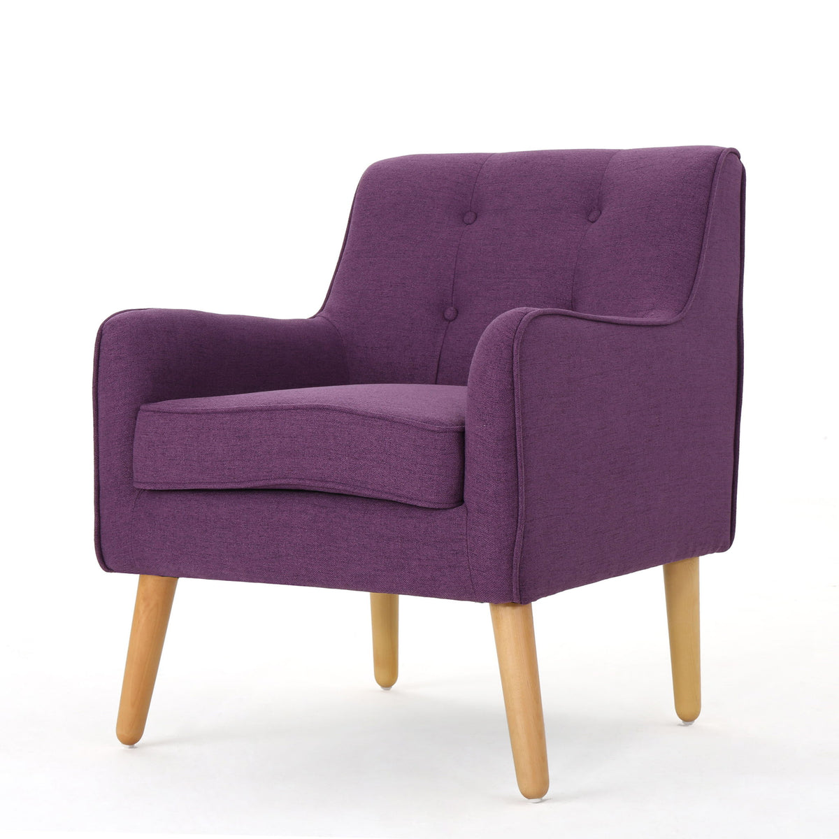 Modern Arm Chair With Tufted Back And Wooden Legs