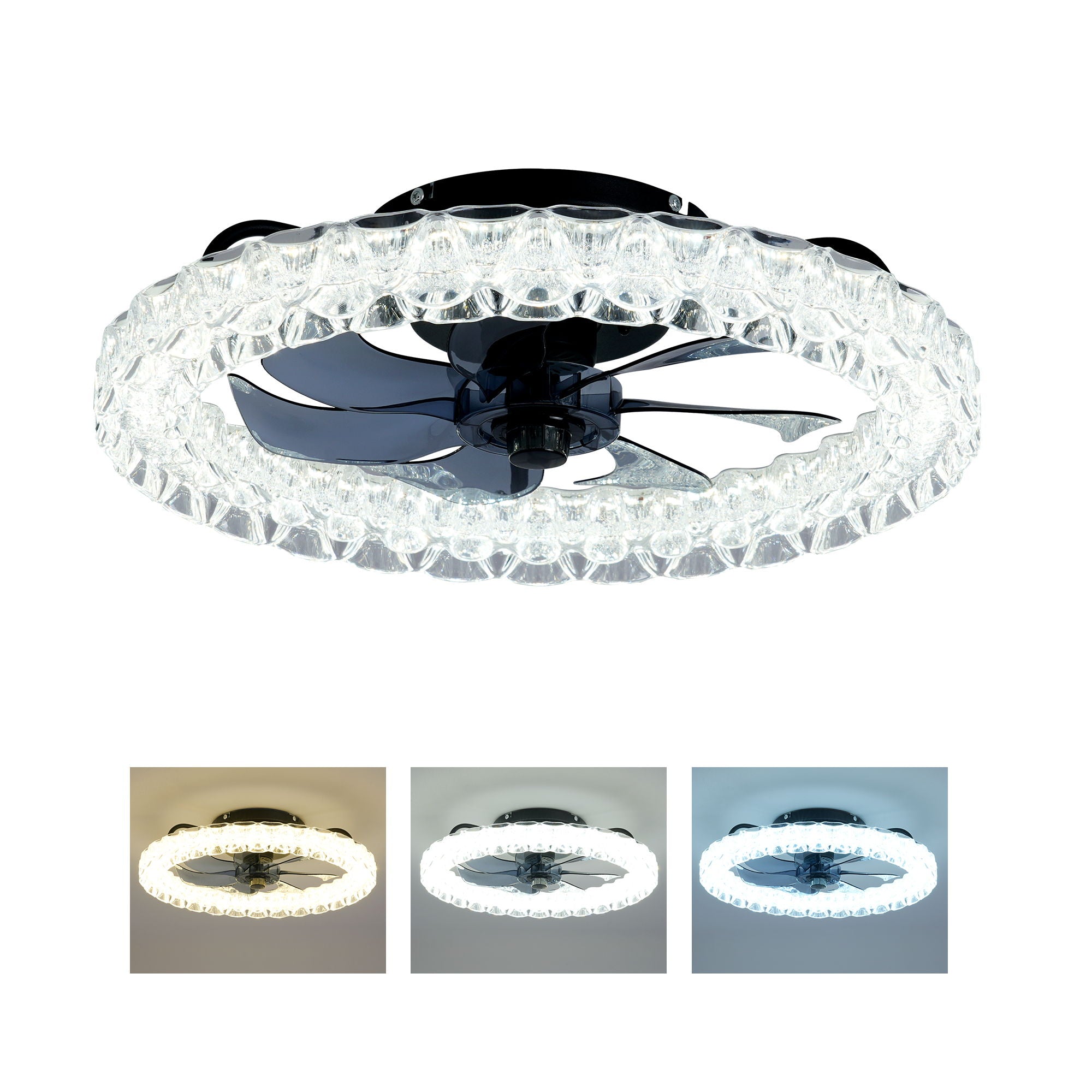 LED Light Source And Remote Control, 3000 - 6500K Dimmable Flush Mount LED Fan Light, 6 Speeds, Quiet DC Motor - Matte Black