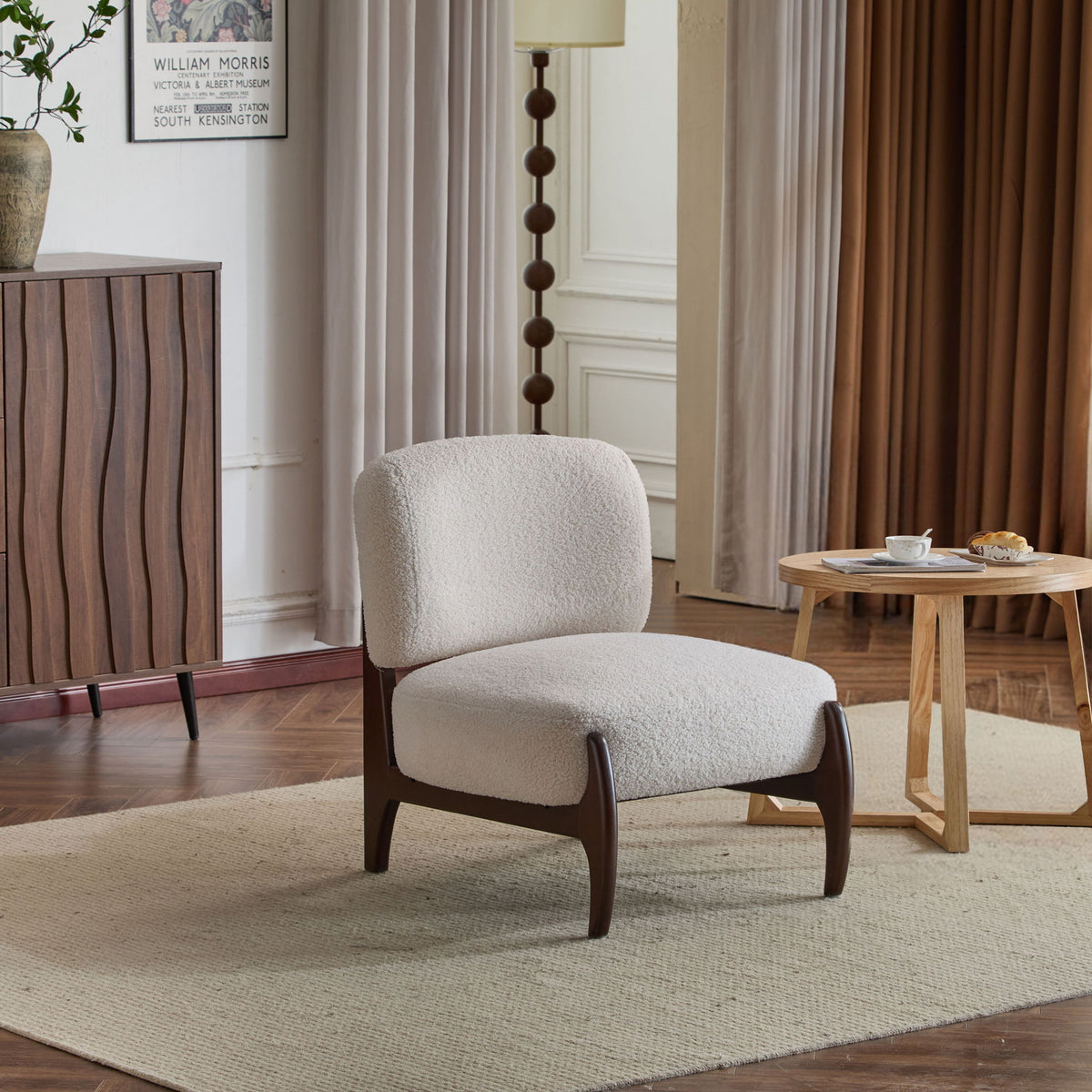 Modern Boucle Lounge Chair With Solid Wood Fram