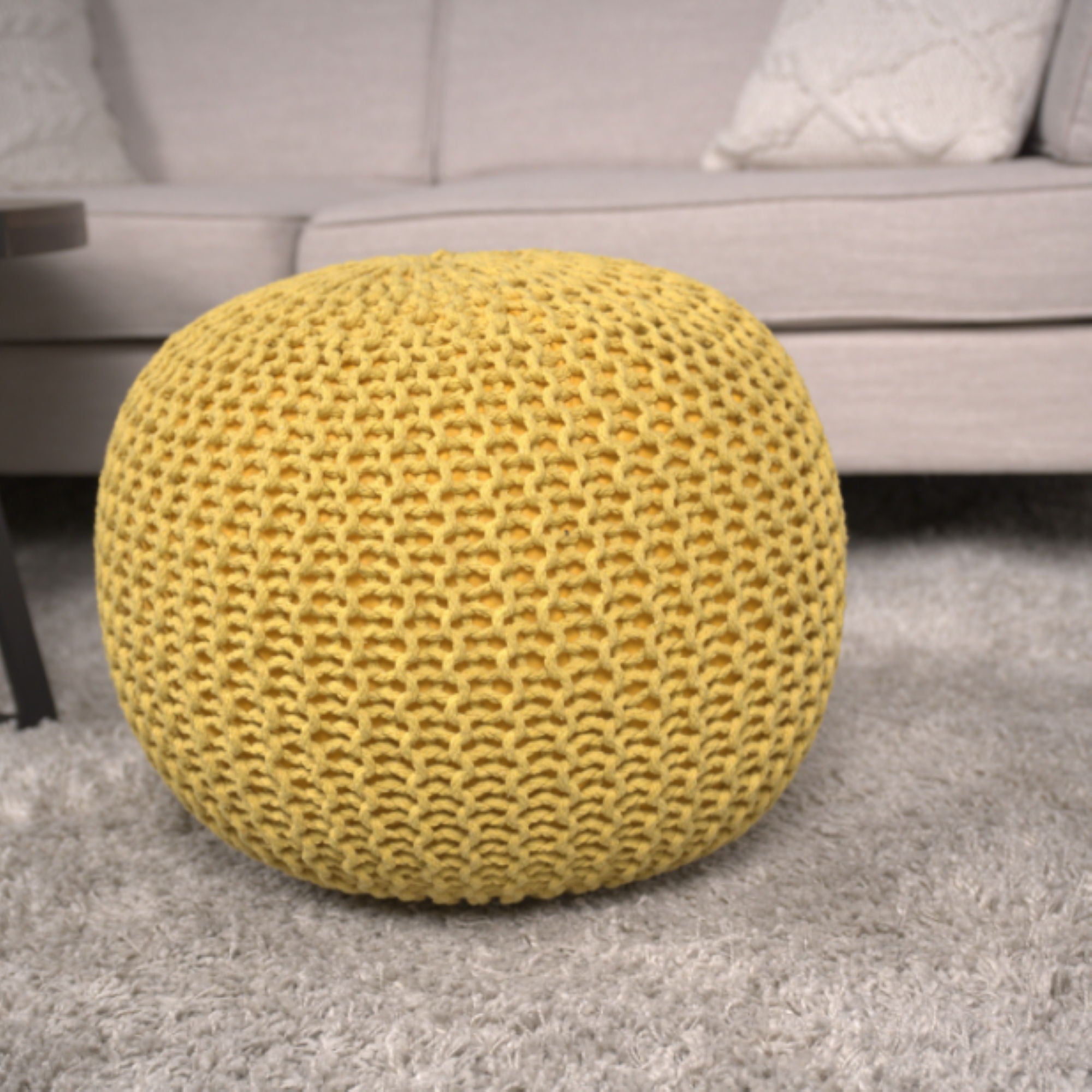 Bordeaux - Knitted Round Pouf Ottoman, Floor Cushion