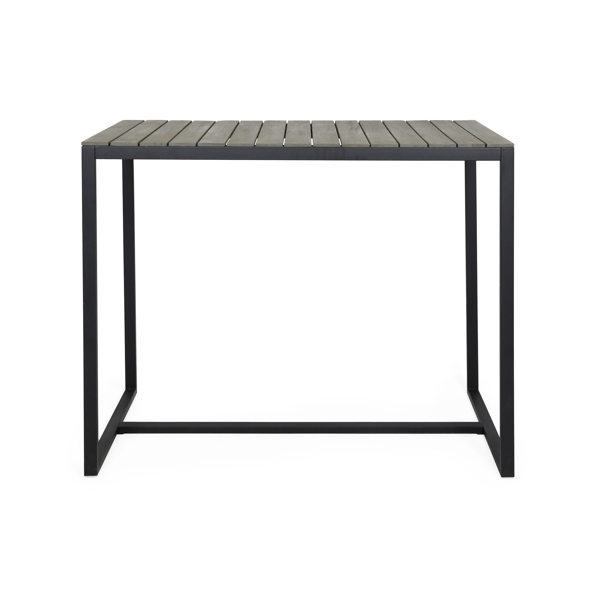 Ernesto - Outdoor Industrial Acacia Wood Bar Table With Metal Frame - Gray