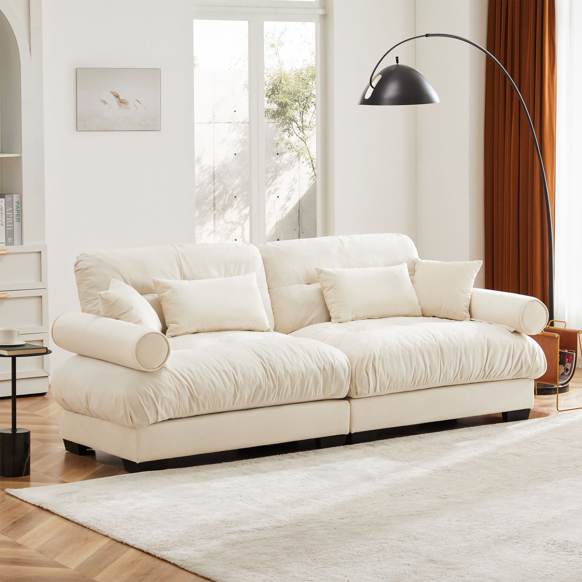 Modern Oversize Sofa With Cloud Like Comfort, Featuring Waist And Throw Pillows