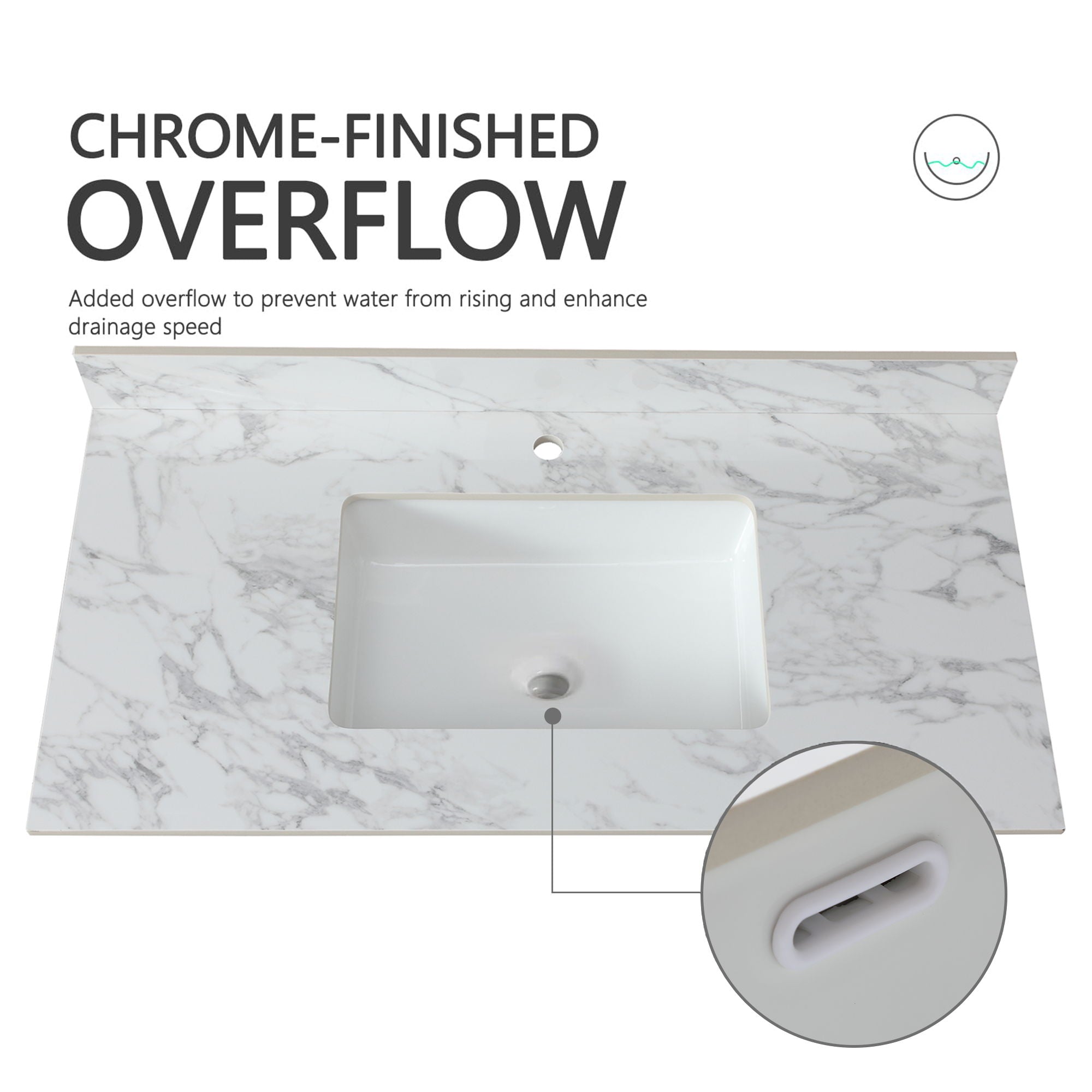 Elegant Bathroom Vanity Top With Rectangular Ceramic Sink And Backsplash