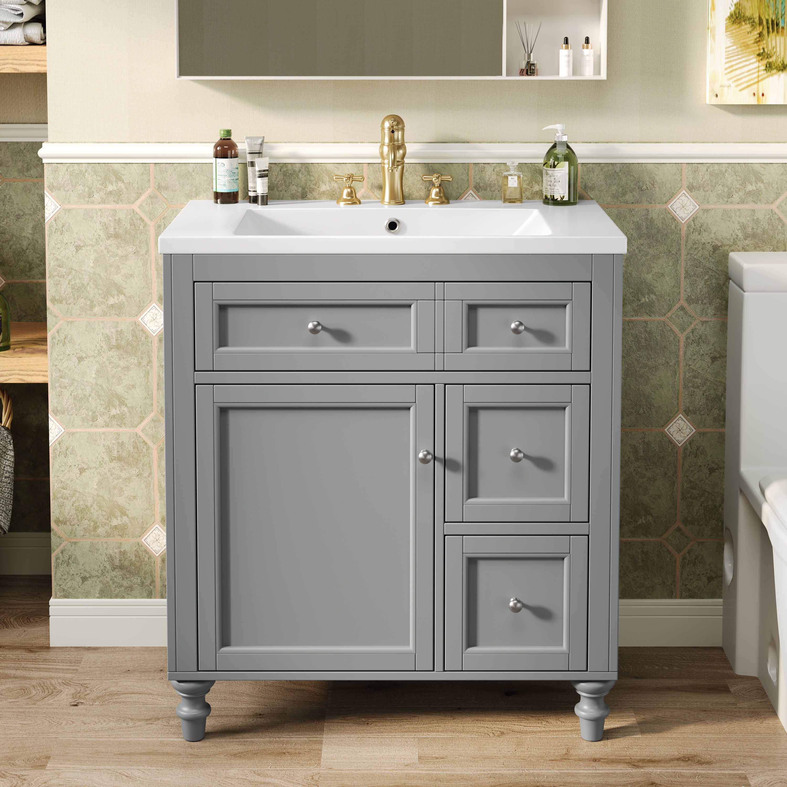 Bathroom Vanity With Top Sink, Storage Cabinet With 2 Drawers And A Tip-Out Drawer