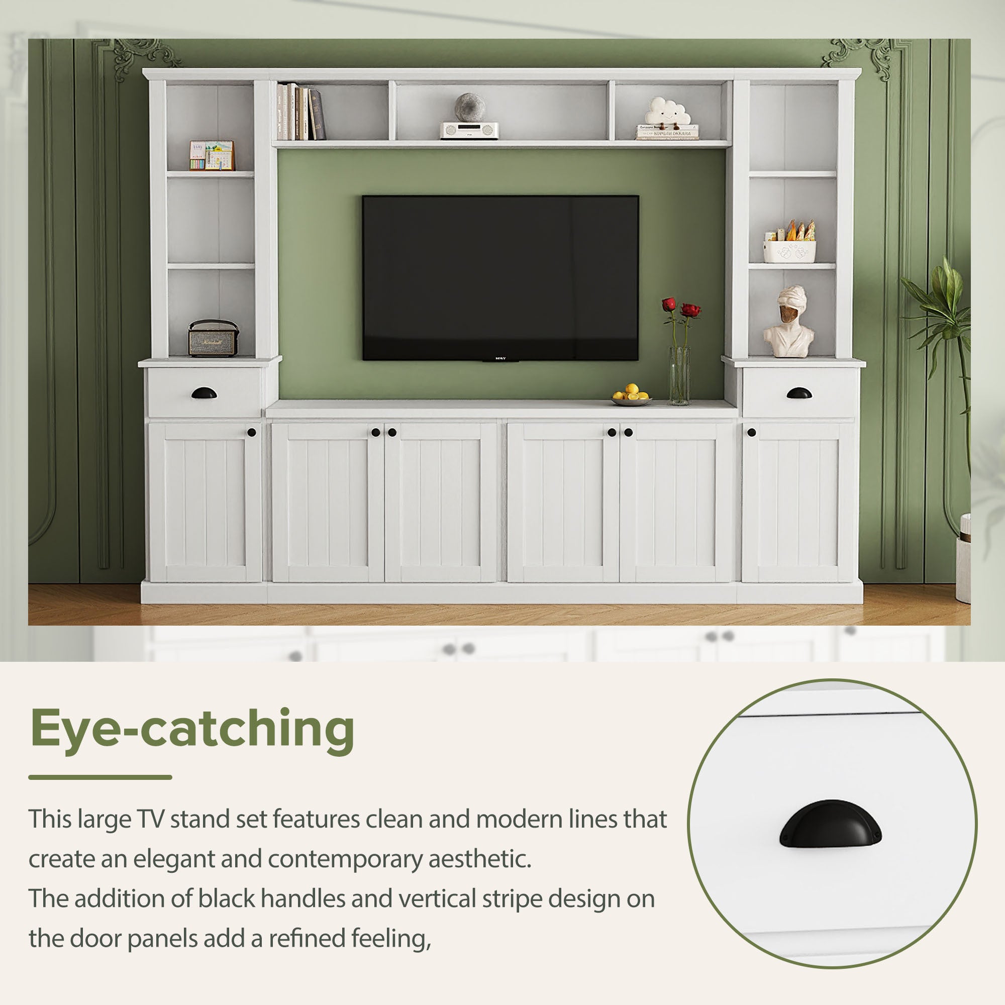 ON-TREND Minimalist Entertainment Wall Unit Set with Bridge for TVs Up to 75&