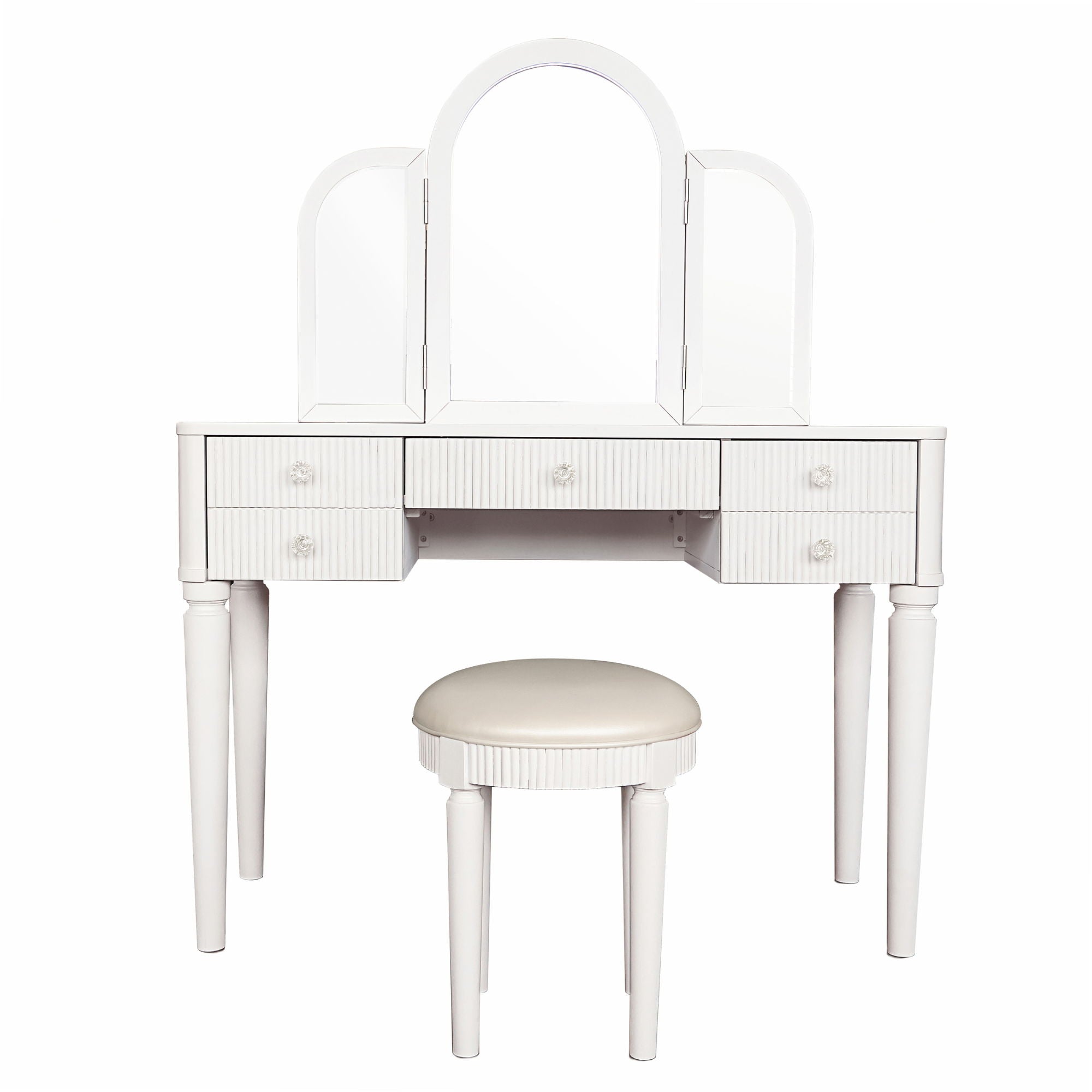 Mirrored Makeup Vanity Table Set With Adjustable Lighting And Storage