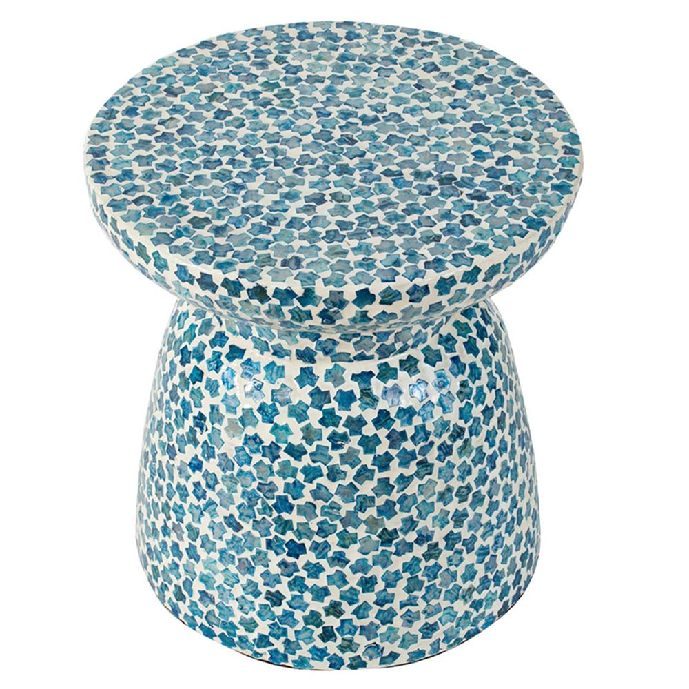 Capiz - Garden Stool Small Side Tabel, Accent Round End Table - Blue