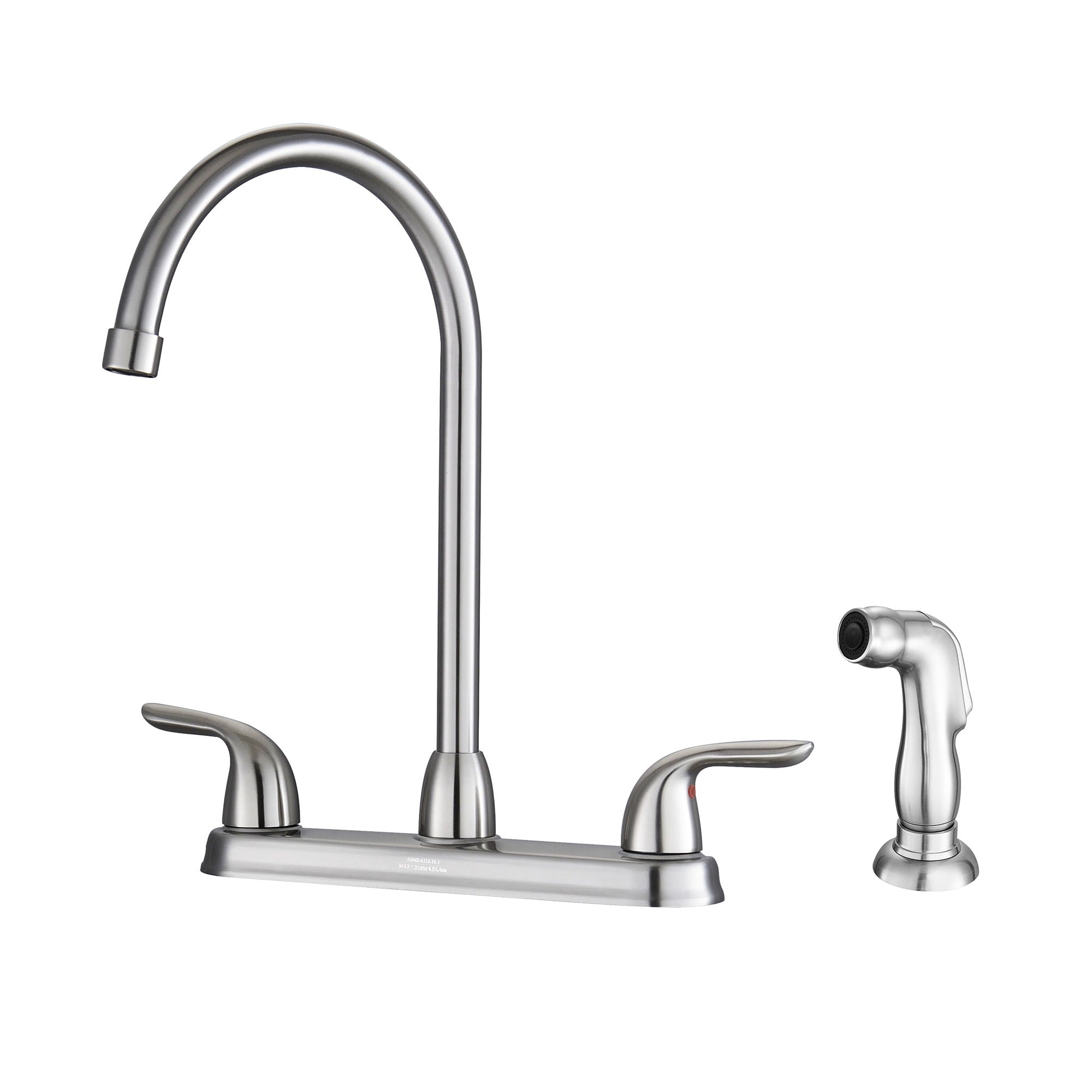 Kitchen Sink Faucet With 2 Handles And Pull Out Side Sprayer, 4 Hole Installation