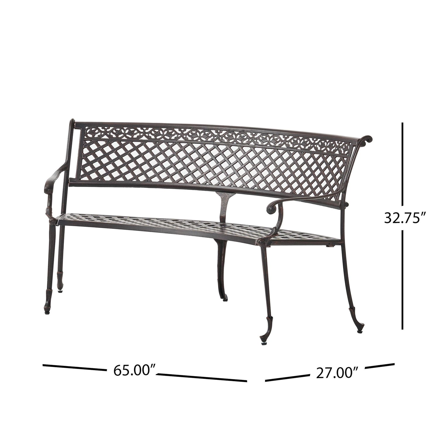 Sector - Bench With Curved Design And Diamond Cross Seat - Copper