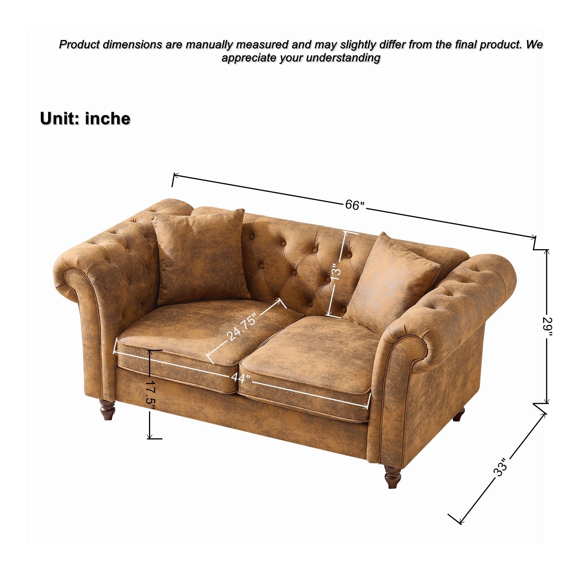 Chesterfield Loveseat, High Tech Fabric Roll Armrest