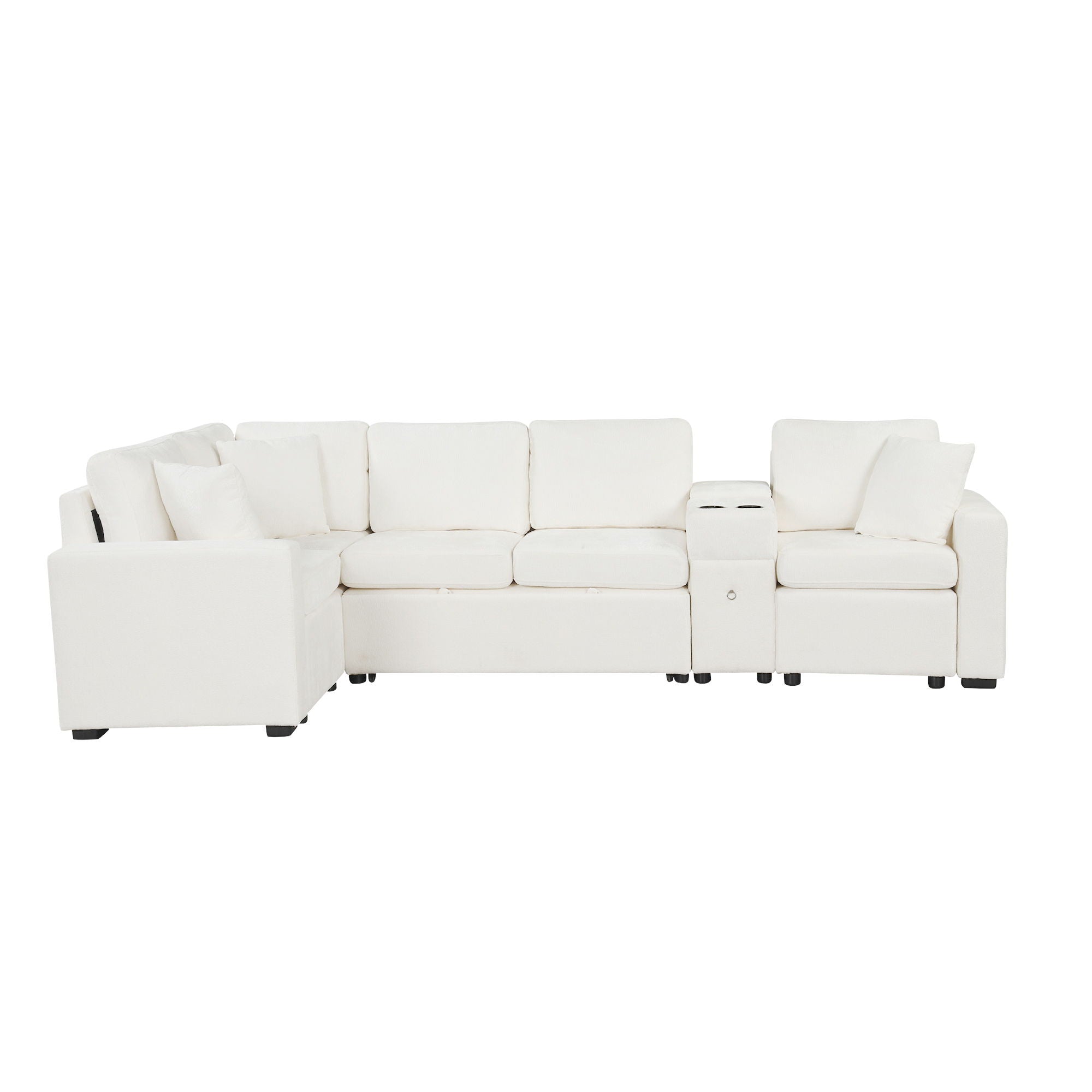 Modular L-Shaped Sectional Sofa Bed With Pull-Out Sleeper, Cup Holders, And Storage